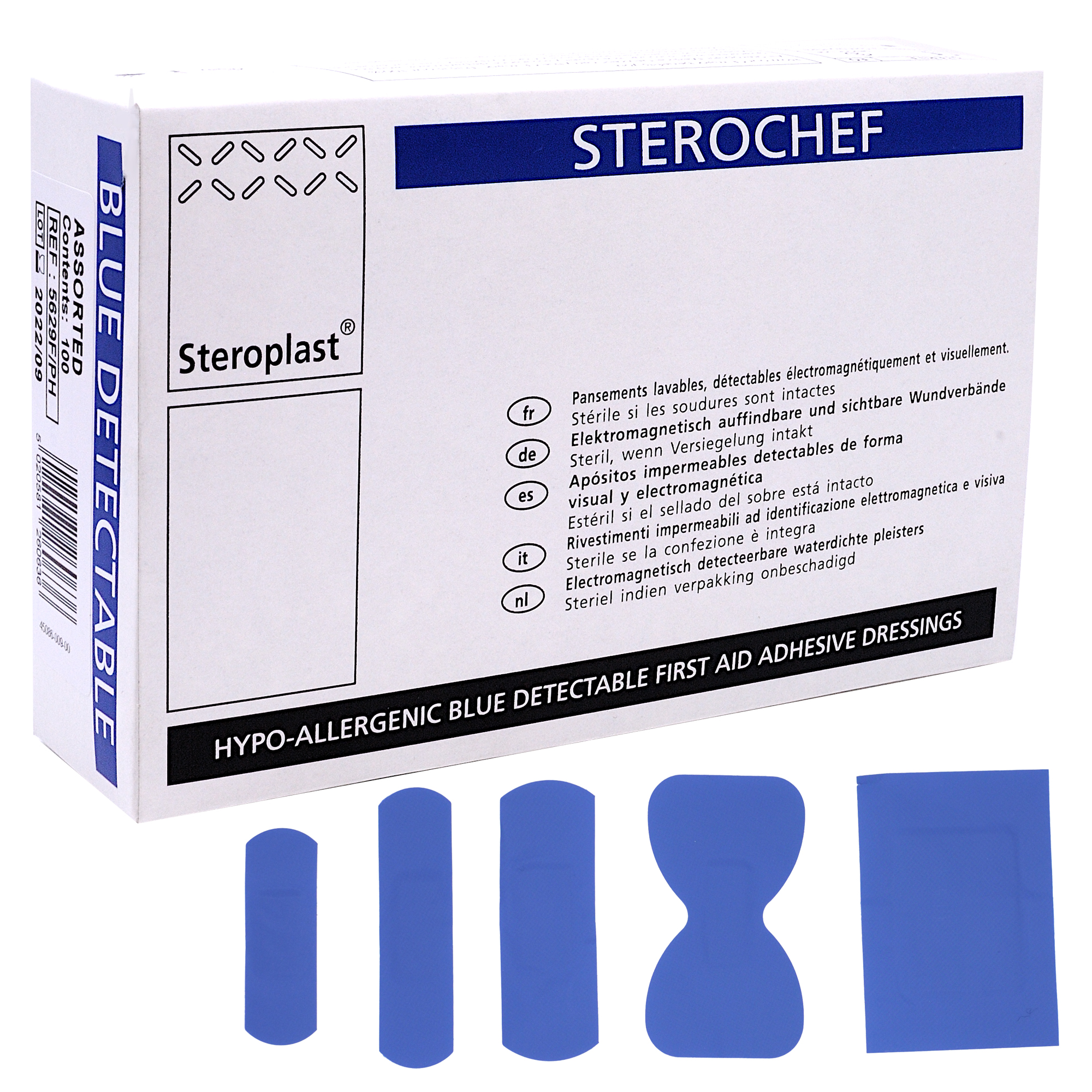 Cerotti detectabili - sterili - 5 misure assortite - blu - conf. 100 pezzi - PVS