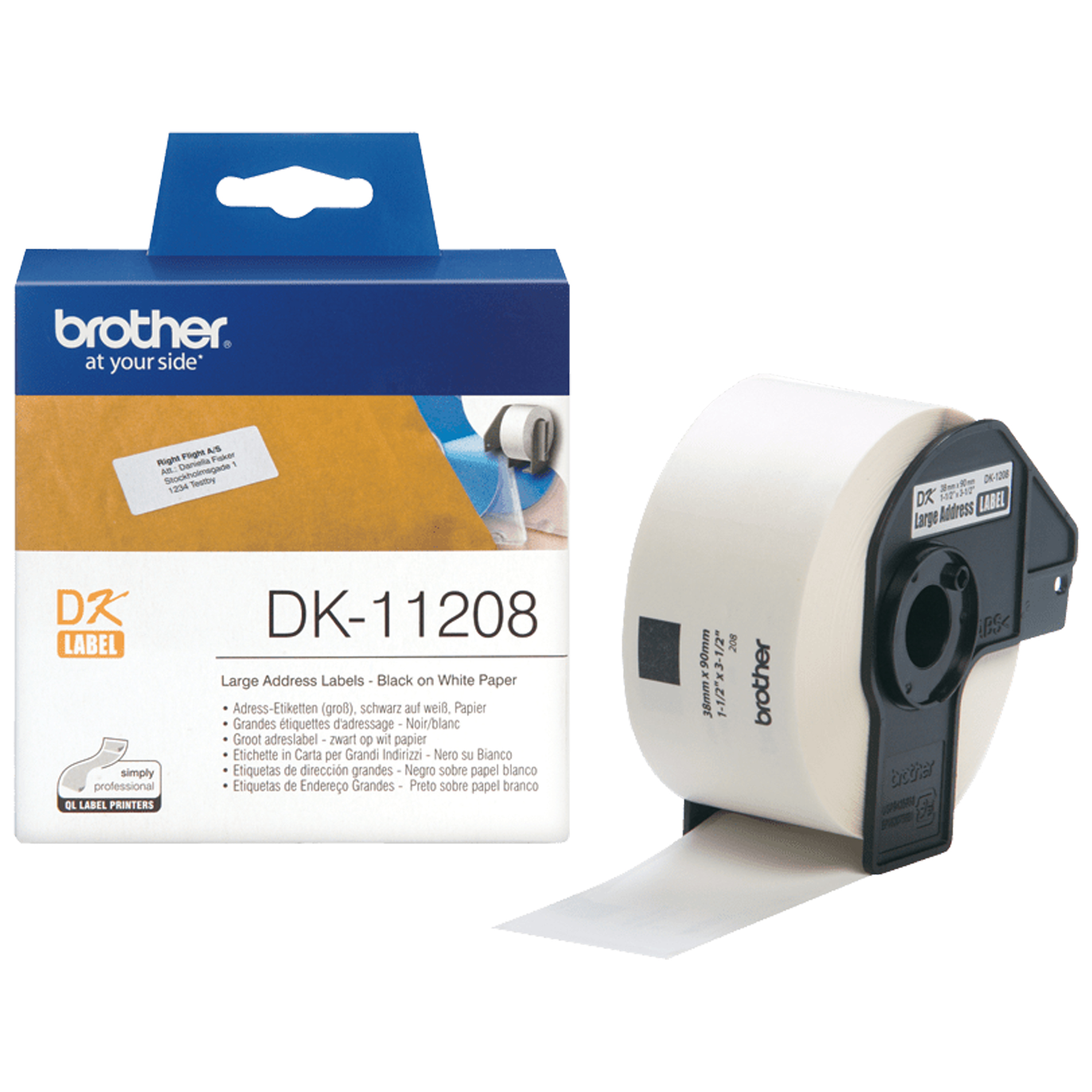 Brother - Rotolo 400 Etichette 38 x 90 mm - Nero/Bianco - DK-11208