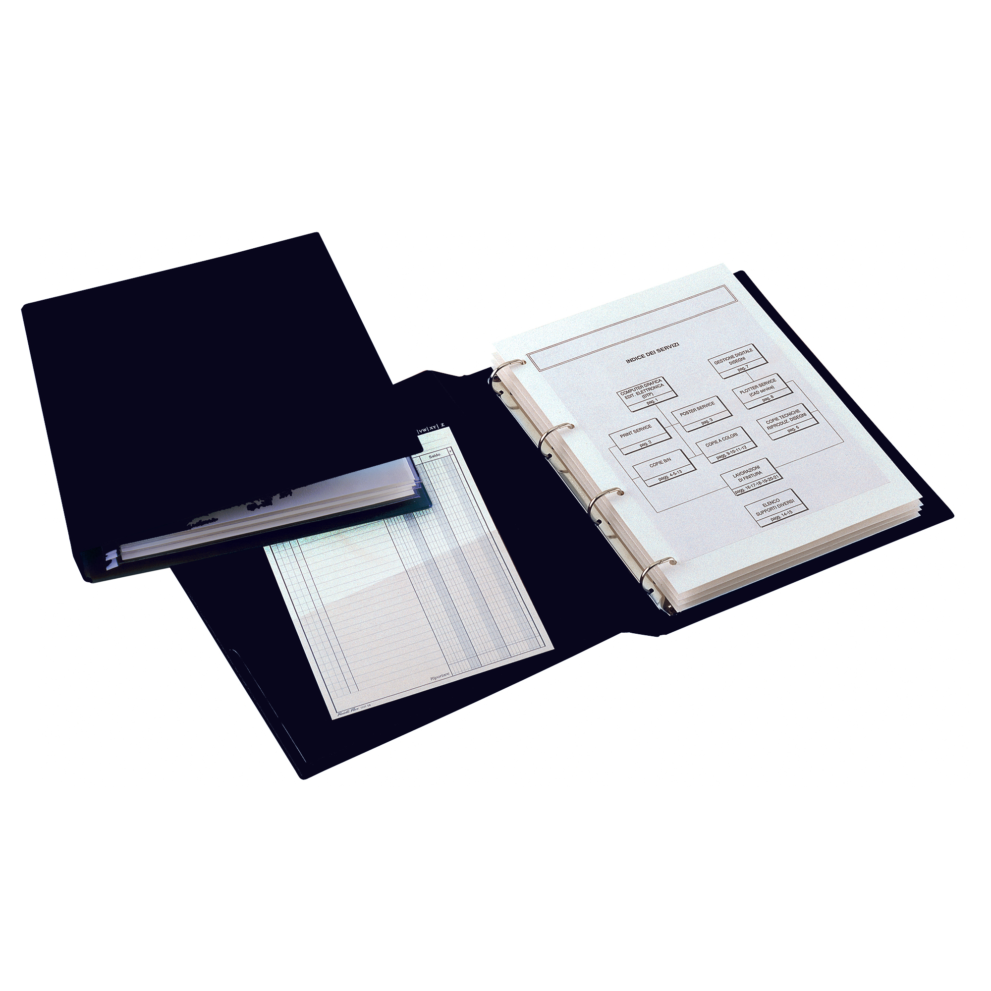 Raccoglitore Sanremo 2000 - 35 x 50 cm - 4 anelli a D 25 mm - dorso 4 cm - nero - Sei Rota