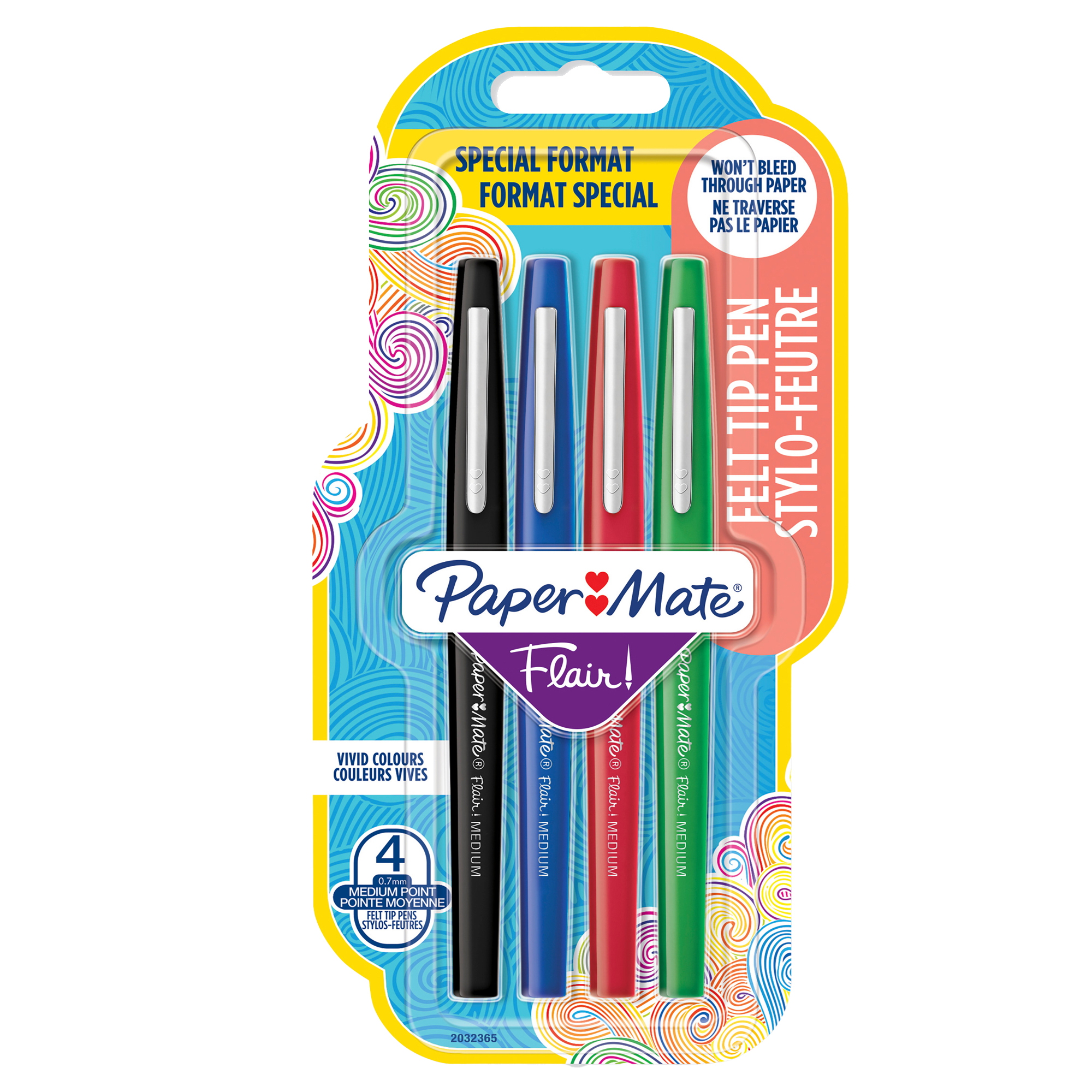 Pennarello Flair Nylon - punta feltro - 1,10mm - colori assortiti Classic - Papermate - conf. 4 pezzi