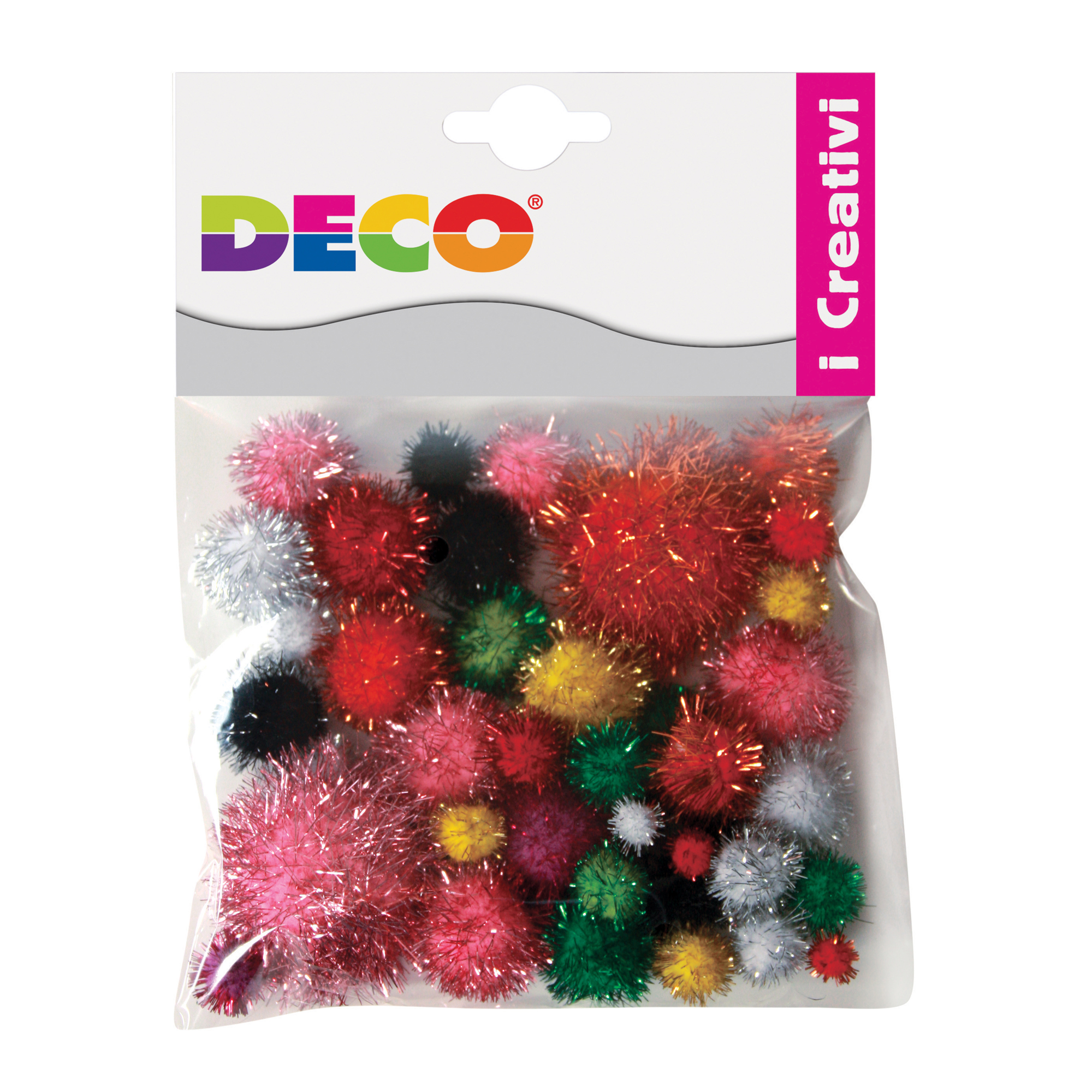 Pompon Lamè - 7-28 mm - colori assortiti - Deco - conf. 40 pezzi