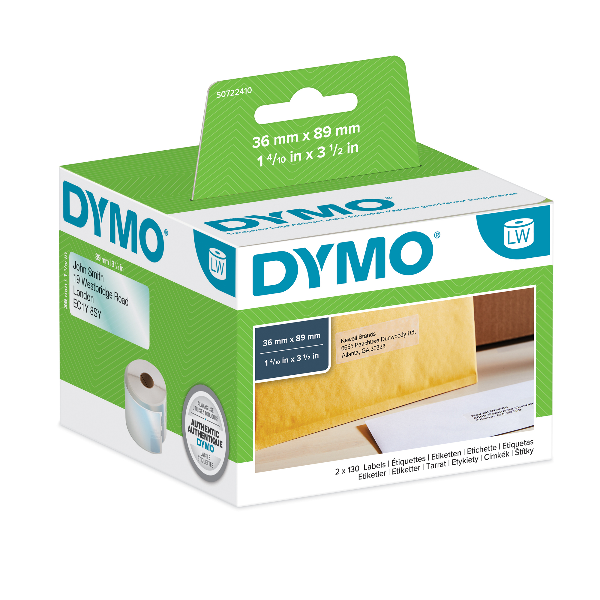 Rotolo 260 etichette LW 990130 - 36 x 89 mm - indirizzi - plastica trasparente - Dymo