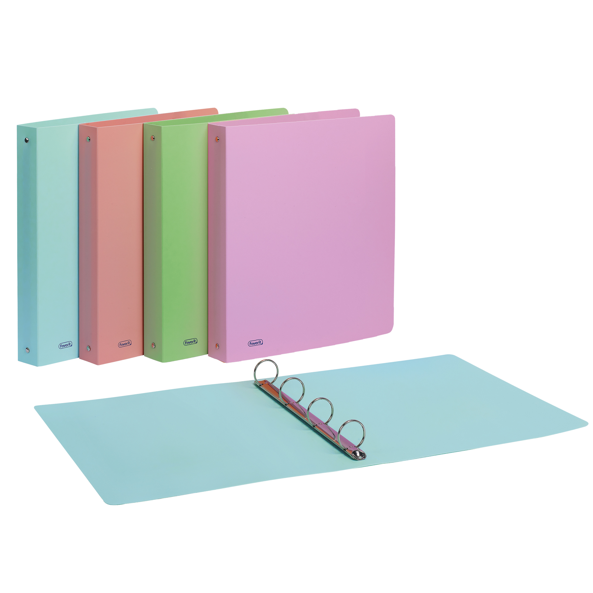 Raccoglitore Pastel - 22 x 30 cm - 4 anelli tondi 30 mm - PP - colori assortiti - Favorit
