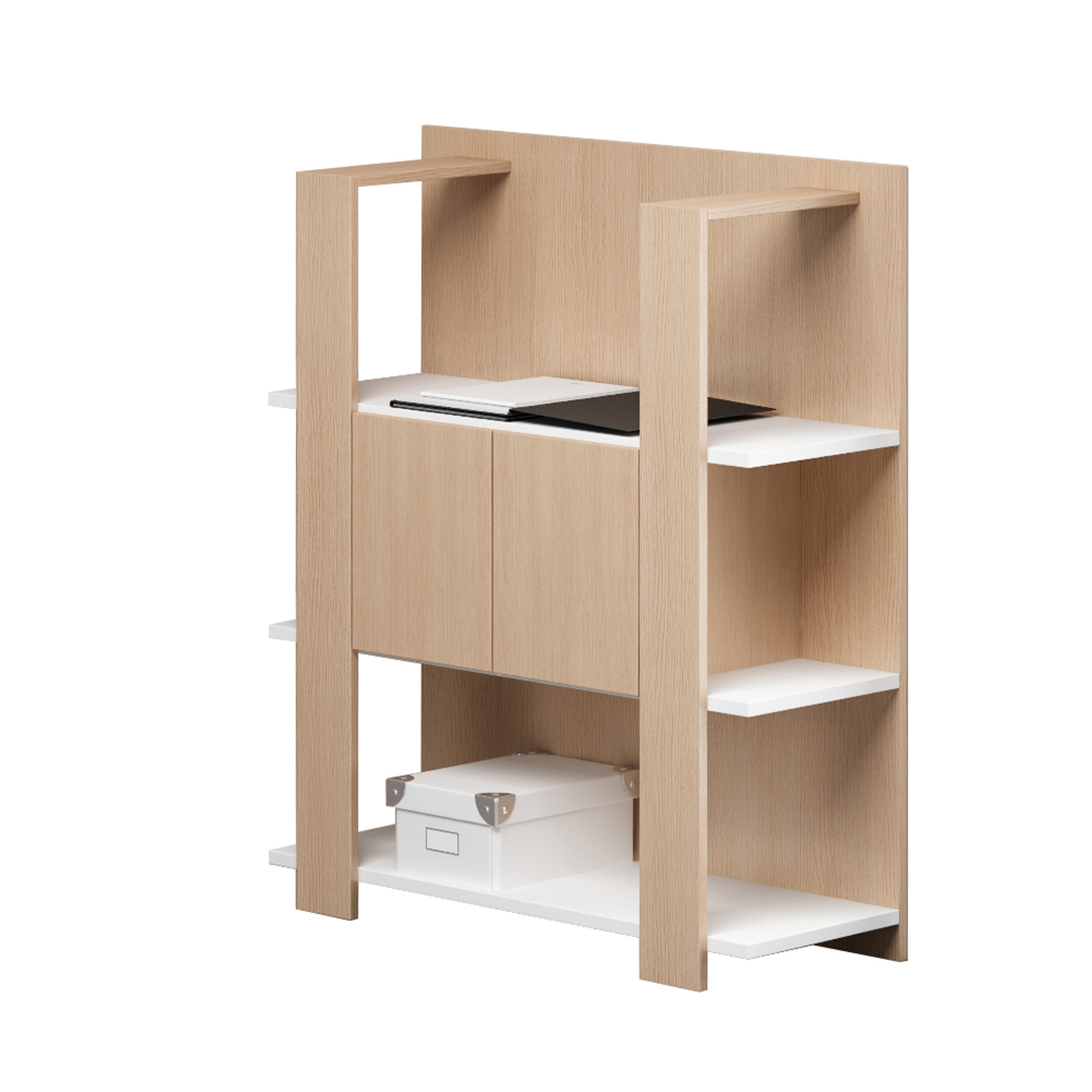 Libreria bassa Concept - 3 ripiani - 100x38,6x124 cm - bianco/rovere