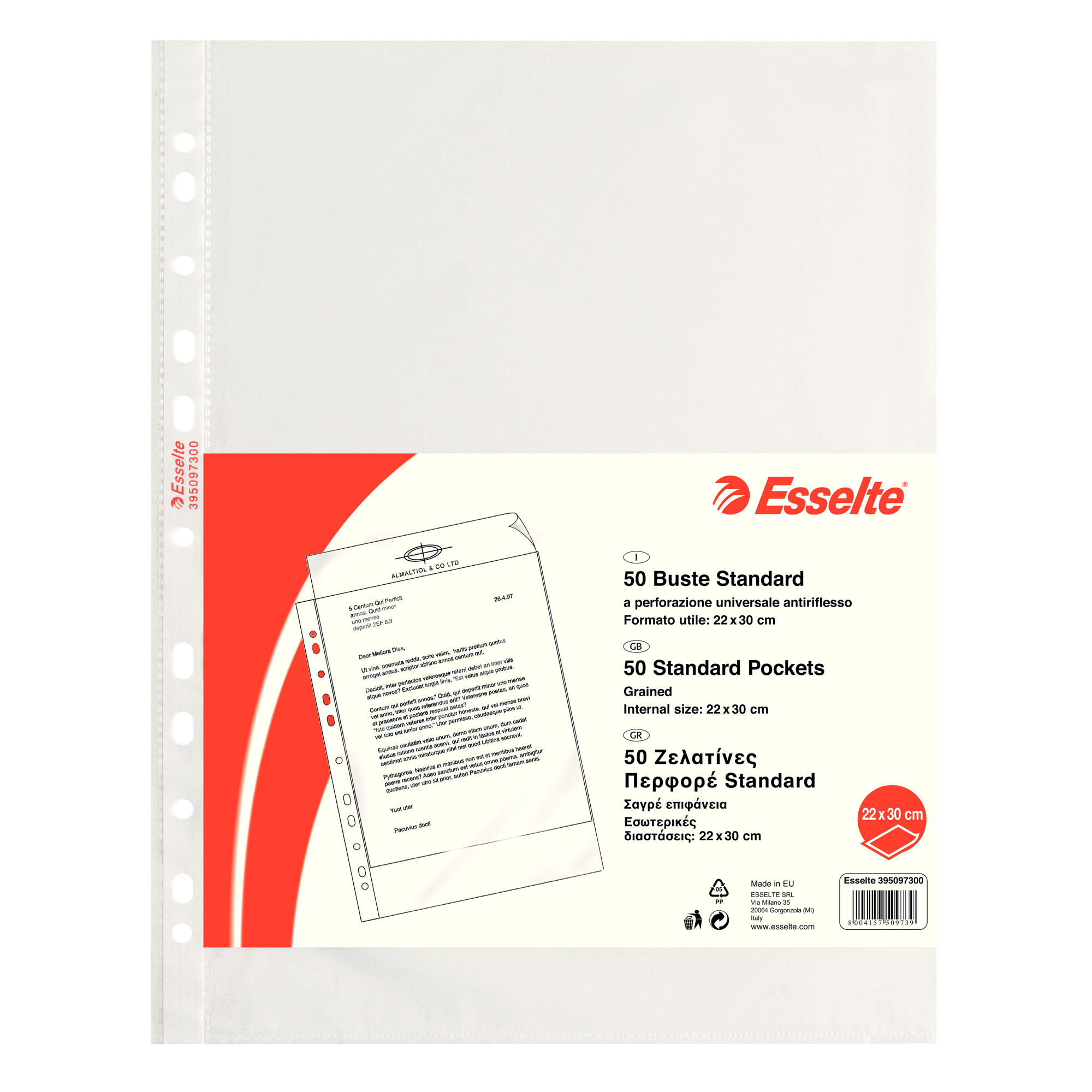 Buste forate CopySafe - Standard - buccia - 22 x 30 cm - trasparente - Esselte - conf. 50 pezzi