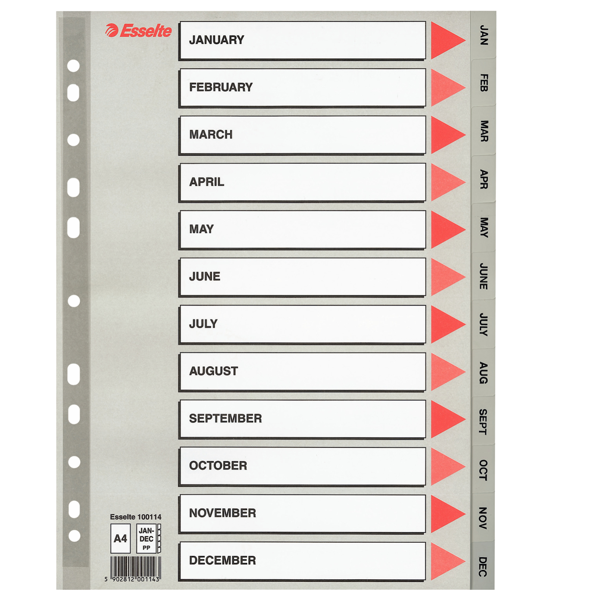 Separatore mensile Gen/Dic - PP - A4 - grigio - Esselte