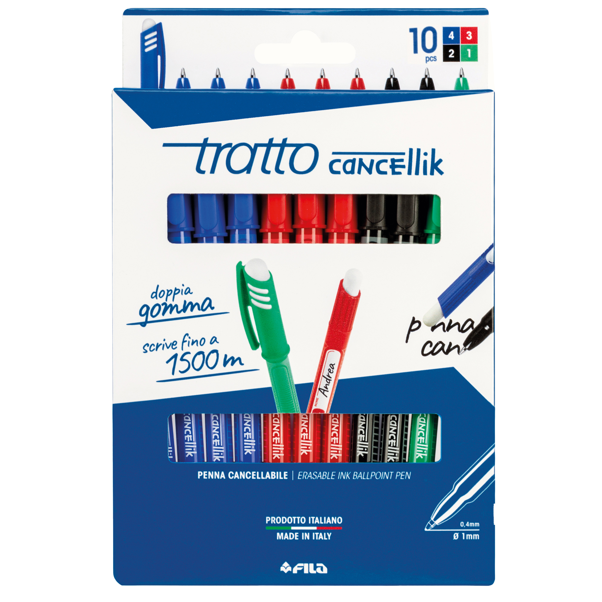 Penna sfera Cancellik- cancellabile - punta 1,0mm - 10 colori assortiti  - Tratto - astuccio 10 pezzi