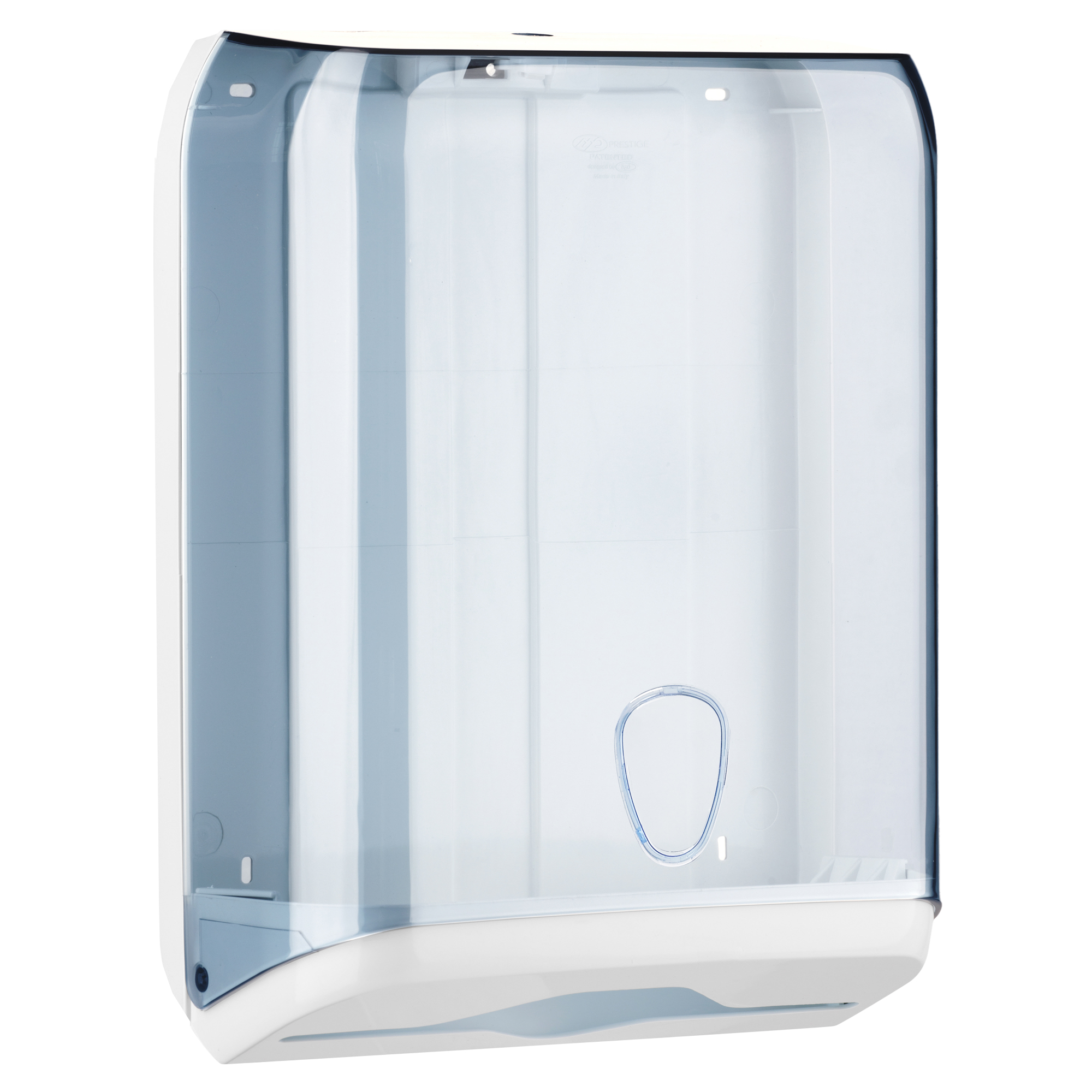 Dispenser asciugamani piegati - 28x13,7x37,5 cm - plastica - bianco/azzurro trasparente - Mar Plast