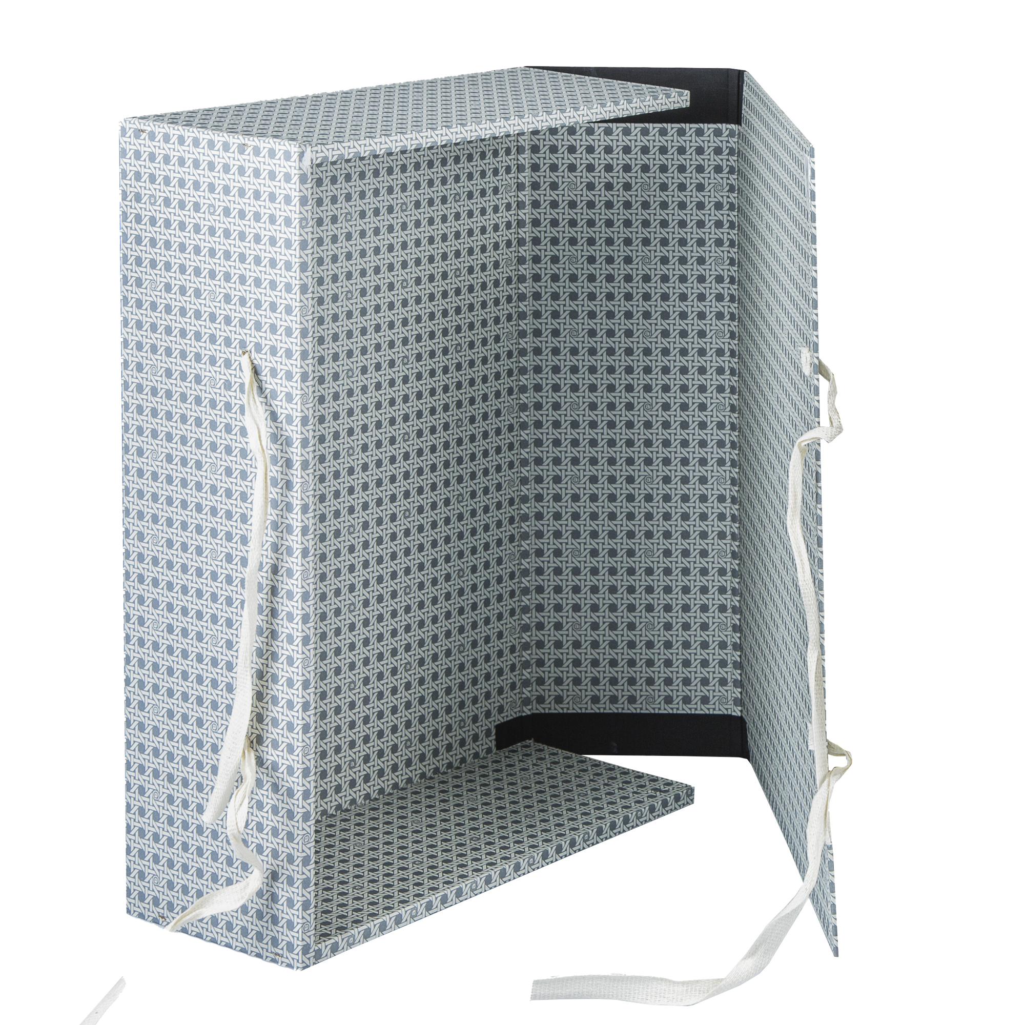 Scatola archivio in legno - con fettuccia - 38 x 27 cm - dorso 12 cm - grigio - Brefiocart