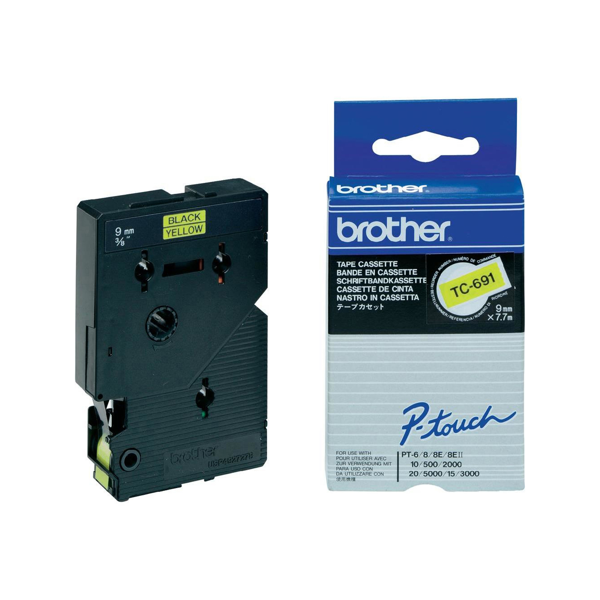 Brother - Nastro -  Nero/Giallo - TC691 - 9mm x7,7mt