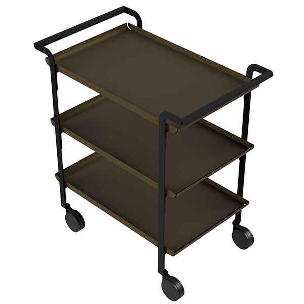 Carrello di servizio LINÉA - 3 ripiani neri + tovaglietta nera - Stilcasa