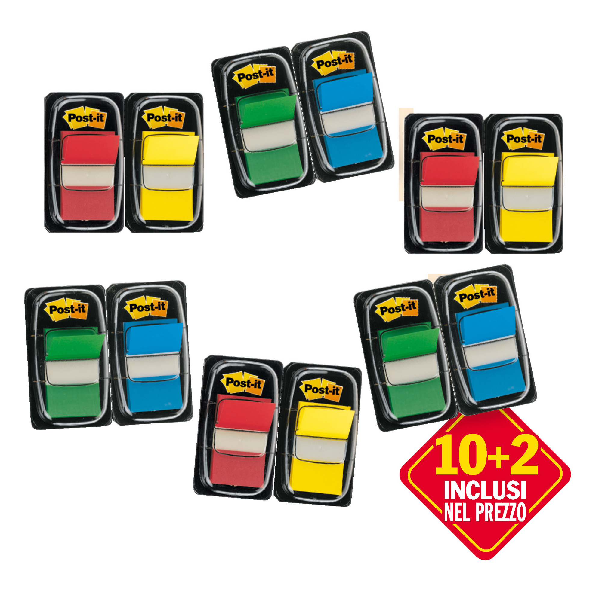 Segnapagina Post-it Index Medium - 680 - 4 colori classici - Post-it - Value pack 10+2 (dispenser da 50 segnapagina ciascuno)