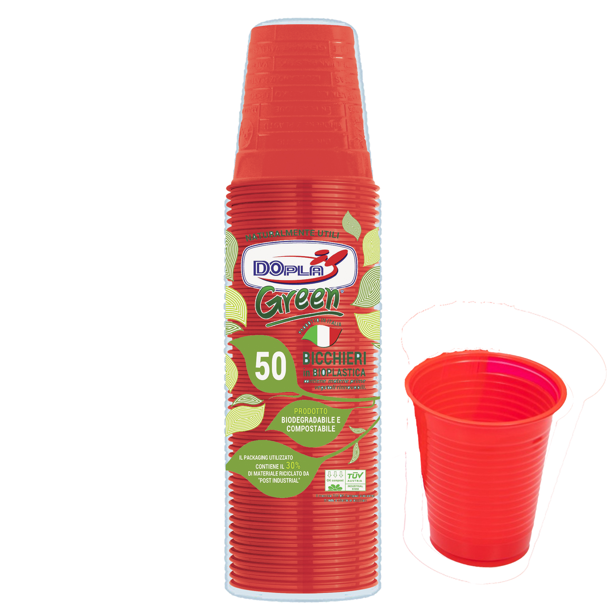 Bicchieri monouso - compostabili - 200 ml - rosso - Dopla - conf. 50 pezzi