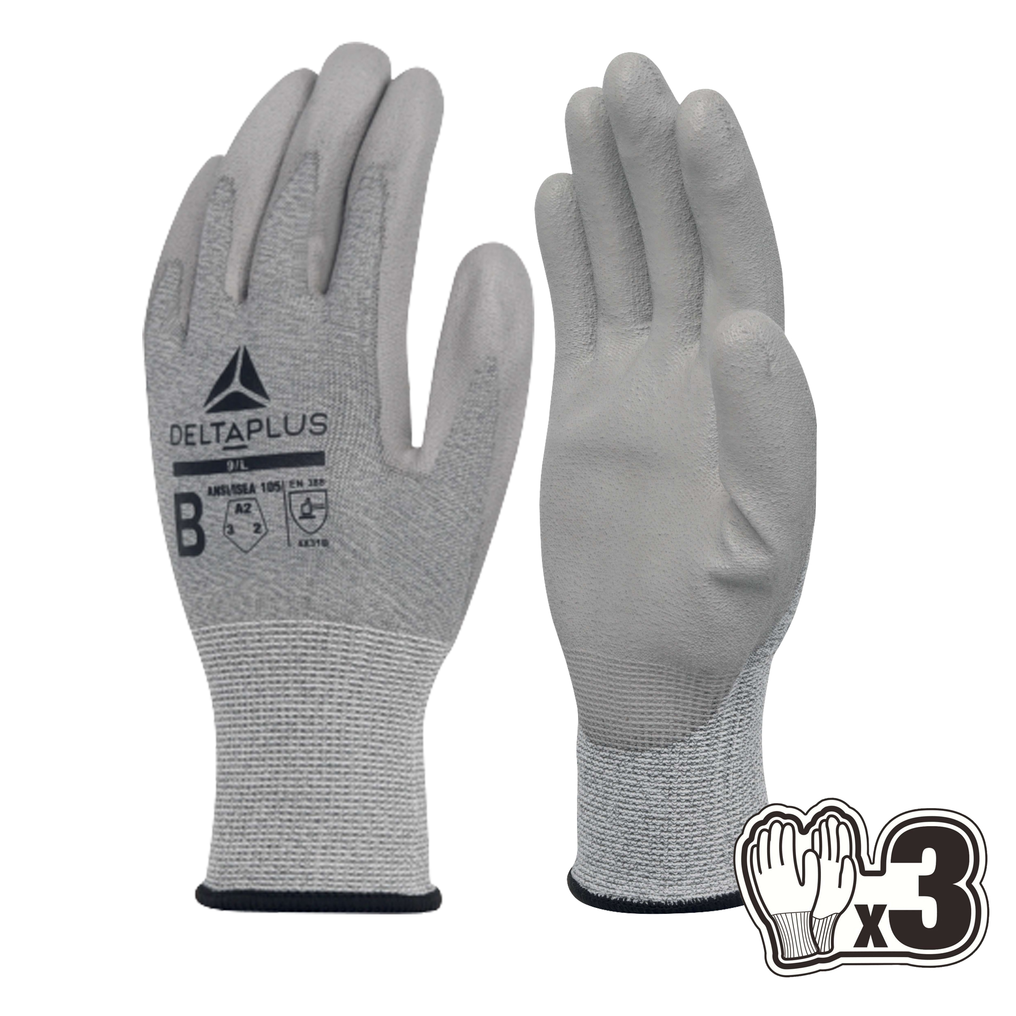 Guanti antitaglio Venicut B08 - maglia econocut - palmo in poliuretano - taglia 10 - grigio - Deltaplus - pack 3 paia