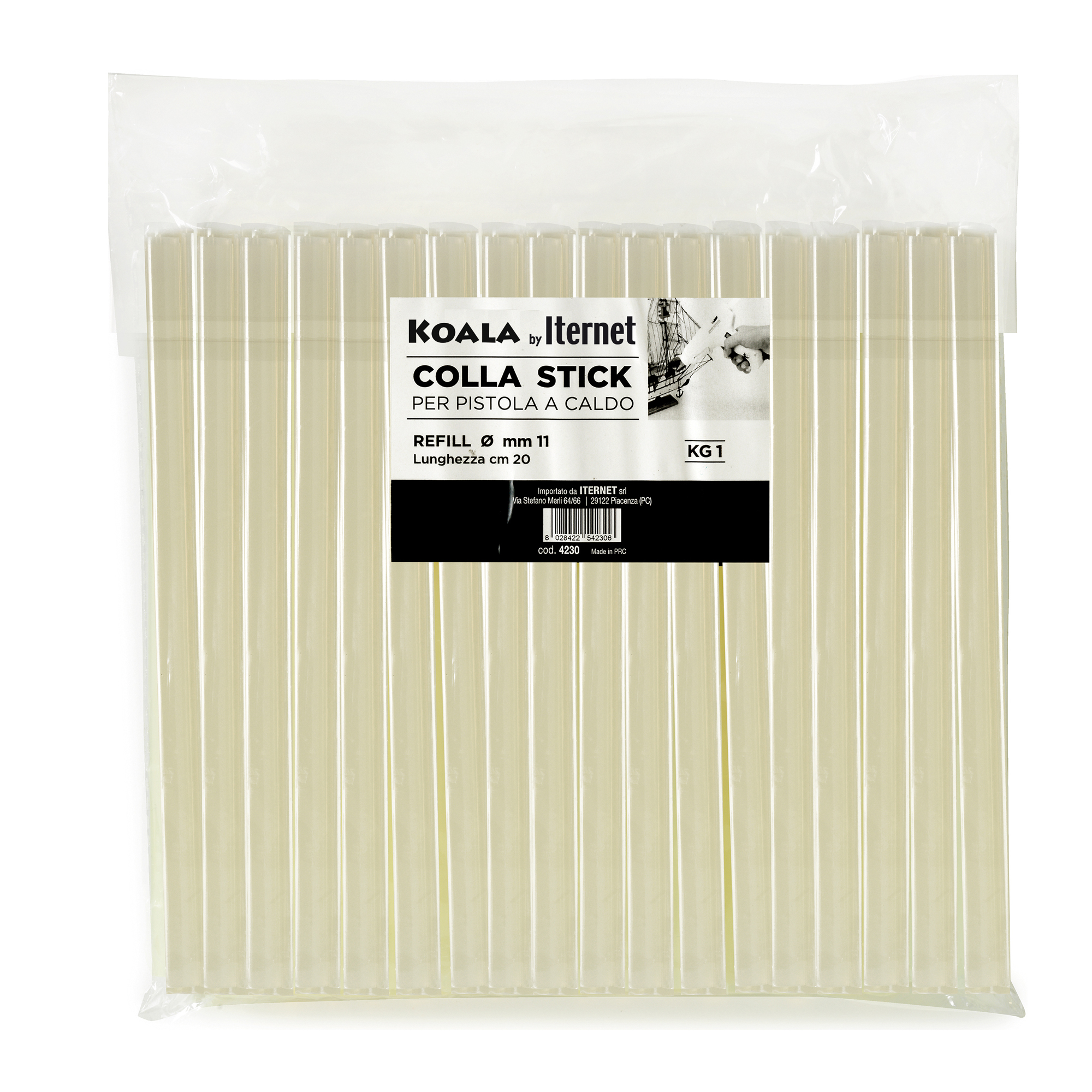 Colla termofusibile-  in stick - lunghezza 20 cm - diametro 1,1 cm - Iternet - sacchetto da 1 kg