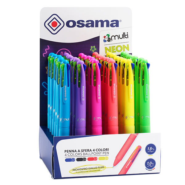 Penna a sfera scatto multifunzione 4 Multi Color - Neon - colori assortiti - Osama - expo 36 pezzi