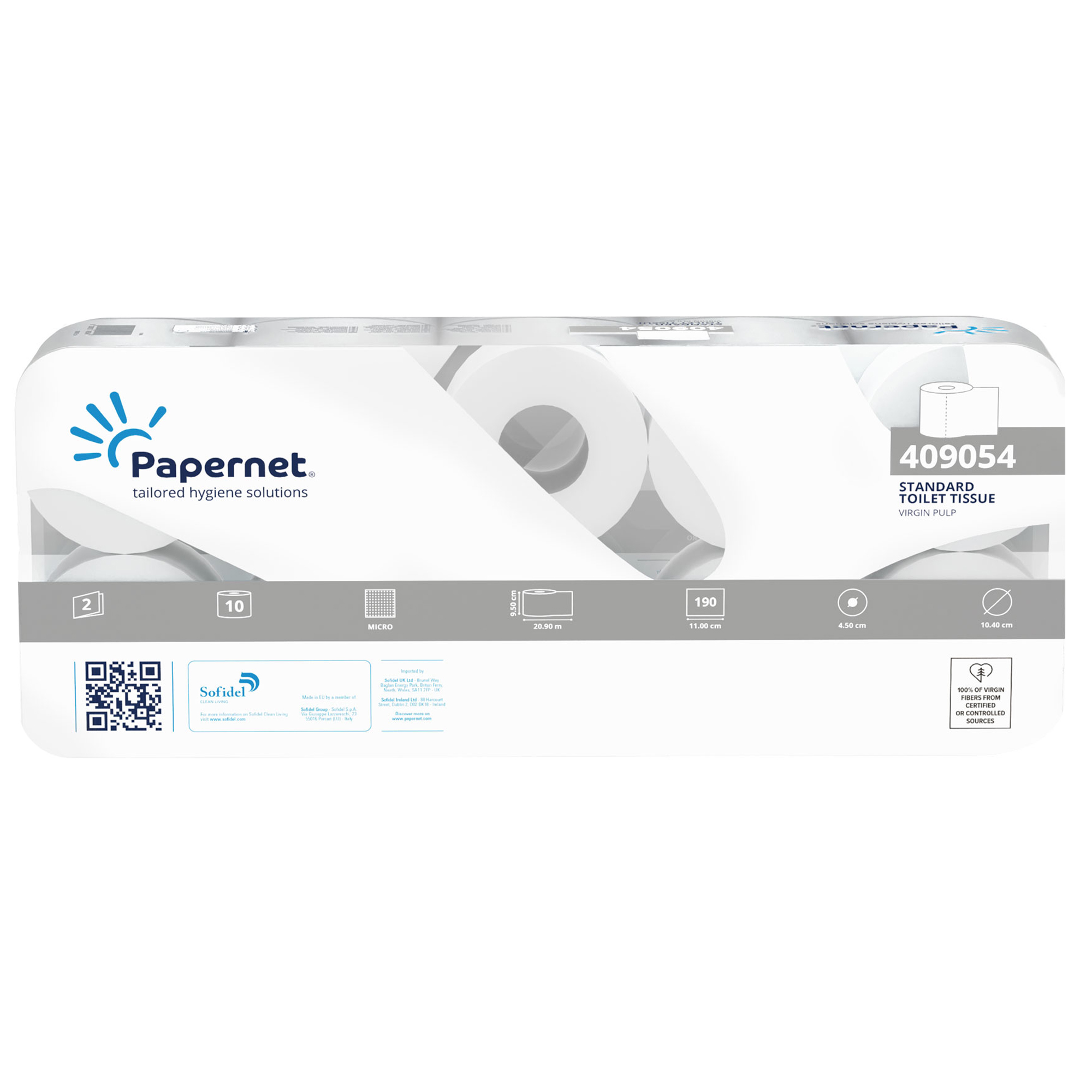 Carta igienica standard - 15,5 gr - diametro 11 cm - 9,5 cm x 21 mt - 190 strappi - Papernet - pacco 10 rotoli
