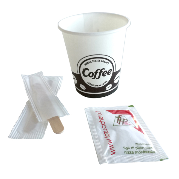 Serving kit - 50 bicchierini + 50 bustine zucchero + 50 palettine - FPP