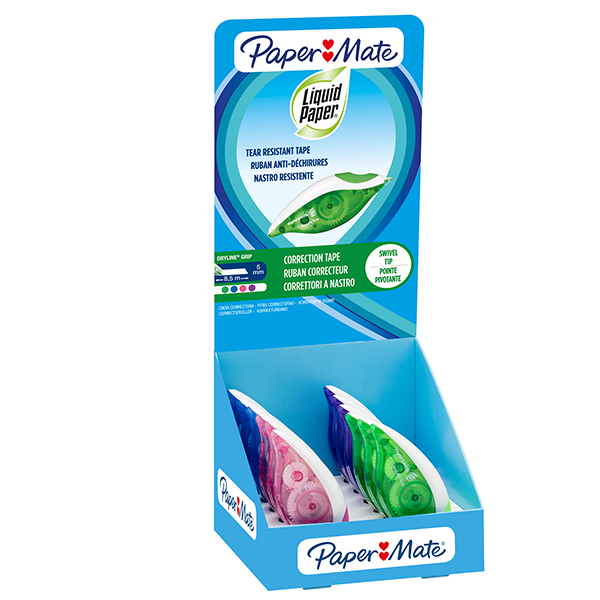 Correttore a nastro Dryline Grip - 5mm x 8,5mt - colori assortiti - Papermate - expo 24 pezzi