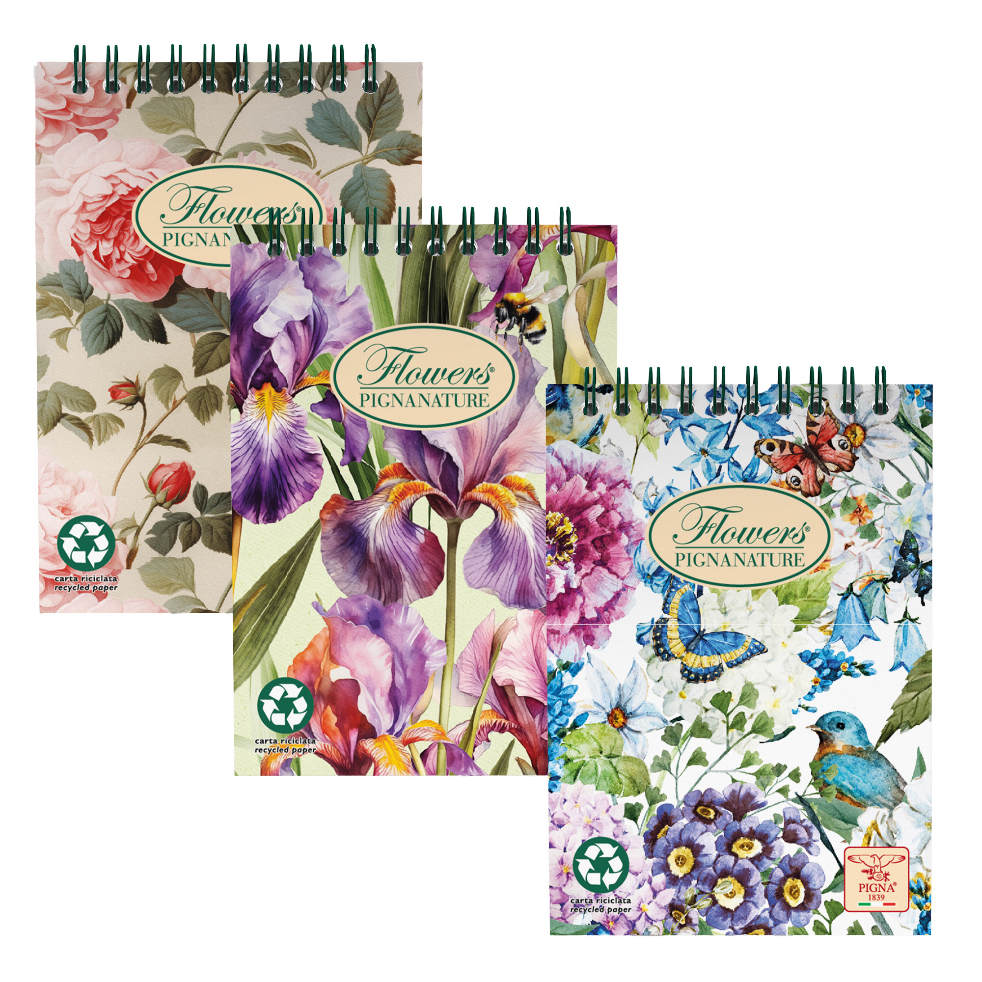 Blocco spirale Nature Flowers - A6 - 5mm - 50 fogli - 80 gr - spiralato sul lato corto - Pigna