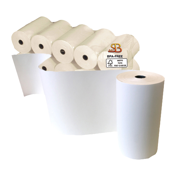 Rotolo per calcolatrice e stampante - 110 mm x 30 m - 55 gr - diametro esterno 49 mm - anima 12 mm - carta termica BPA free - Sabacart - blister 5 pezzi