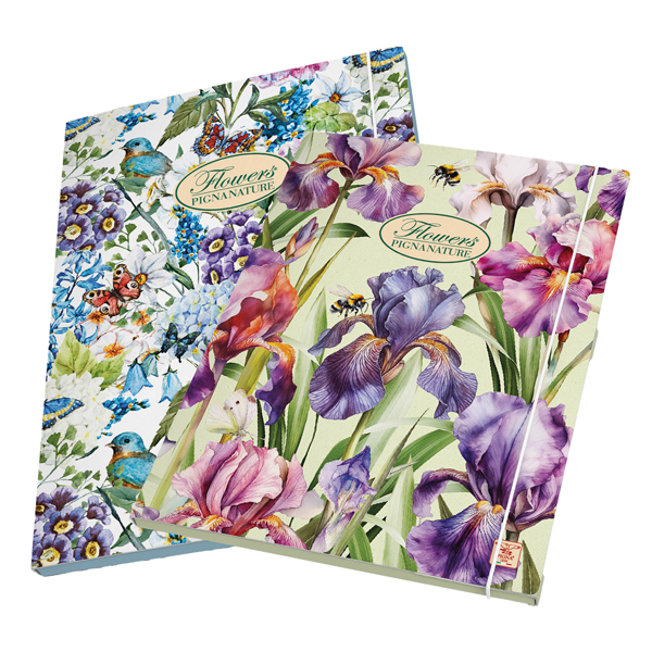 Cartella 3 lembi con elastico Nature Flowers - A4 - dorso 1,5cm - fantasie assortite - Pigna