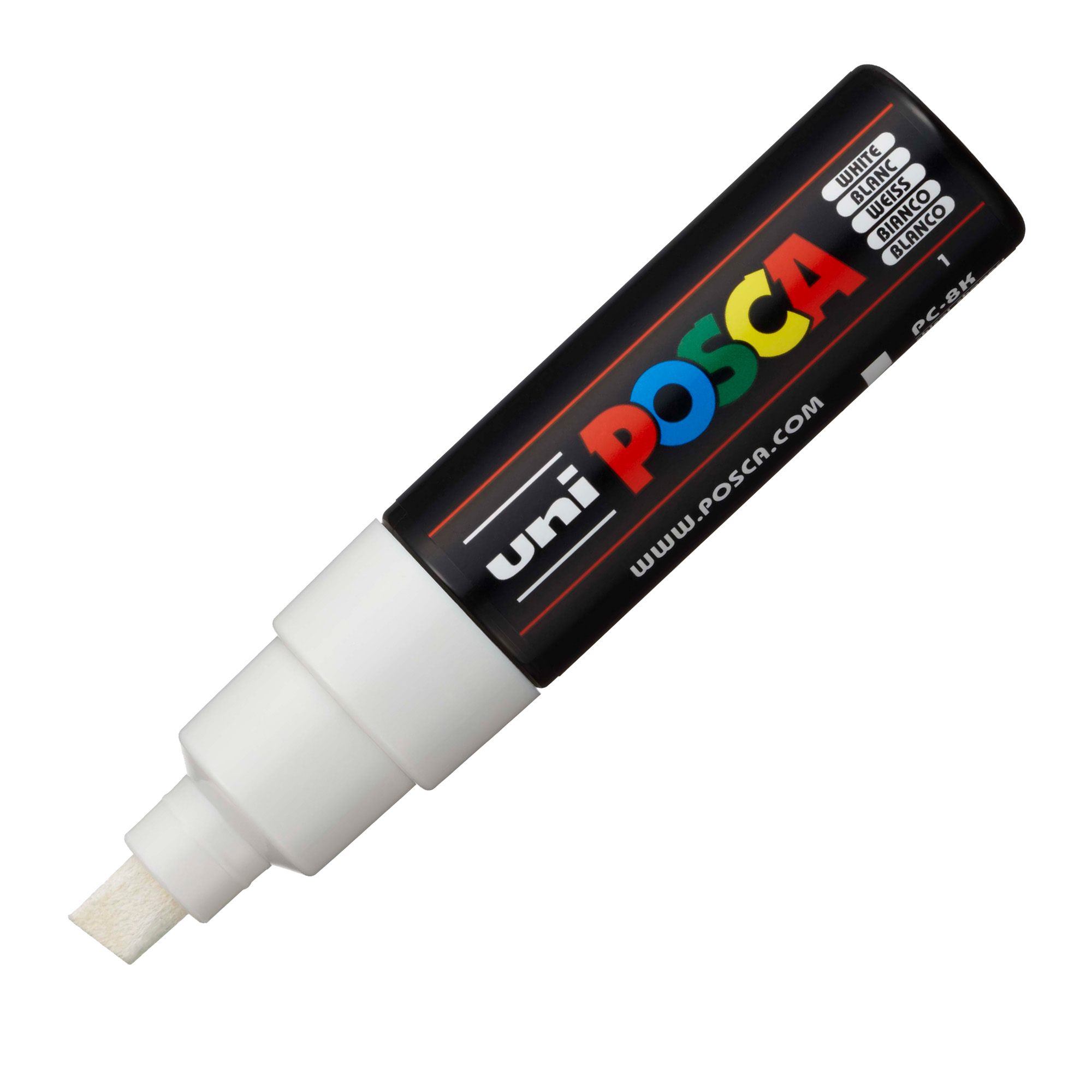 Marcatore a base d'acqua Uni Posca PC8K - punta large a scalpello 8,0mm - bianco  - Uni Mitsubishi