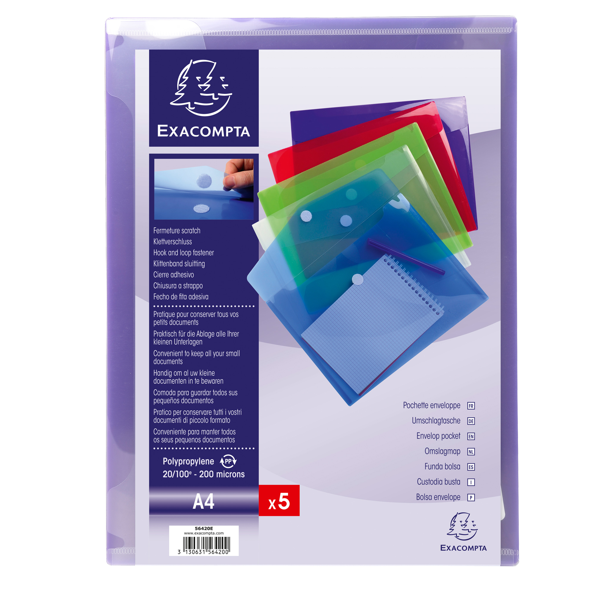 Busta a tasca con chiusura in velcro - PPL - 24 x 32 cm - colori assortiti - Exacompta