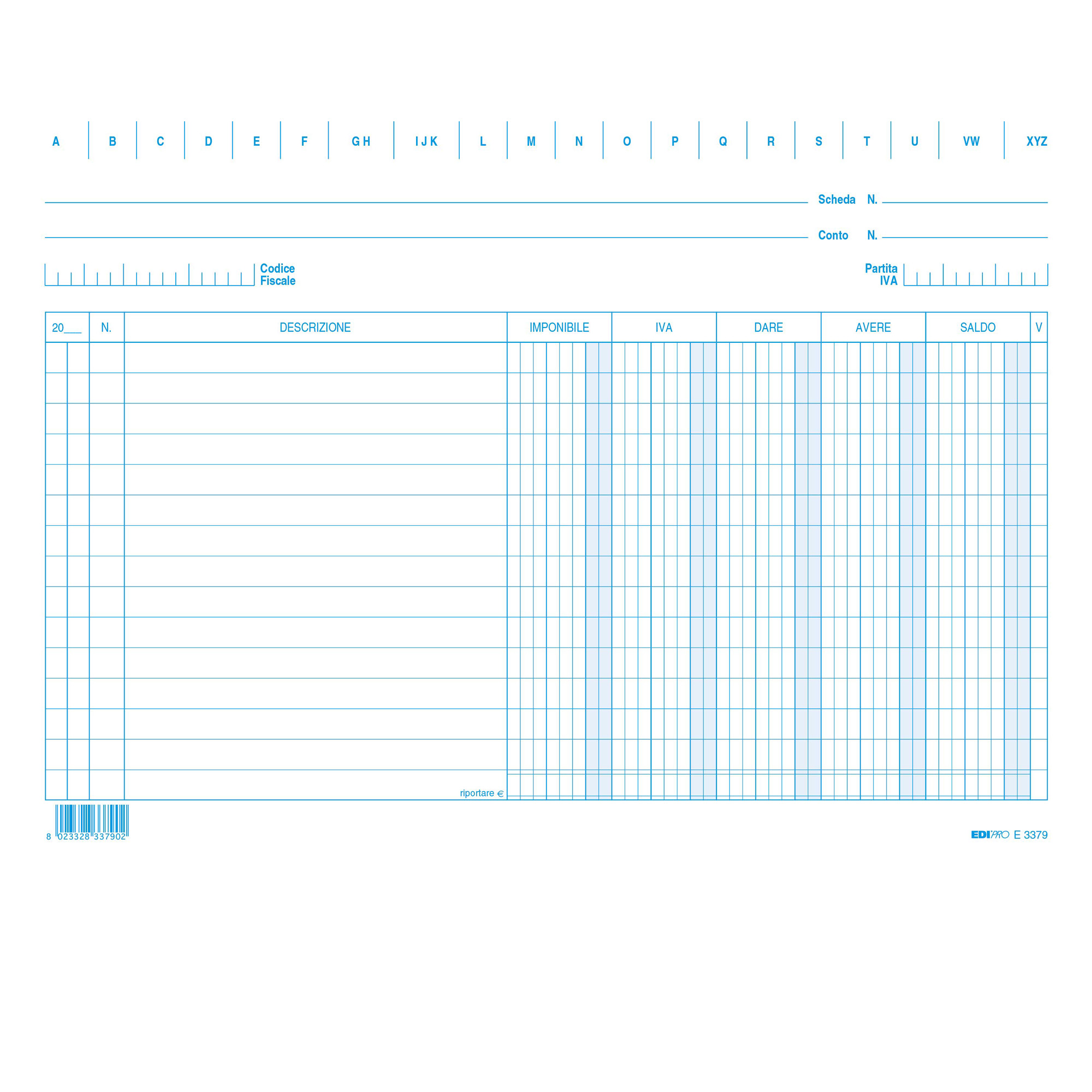 Schede dare/avere/saldo/iva - 17 x 24 cm (orizzontale) - Edipro - conf. 100 pezzi
