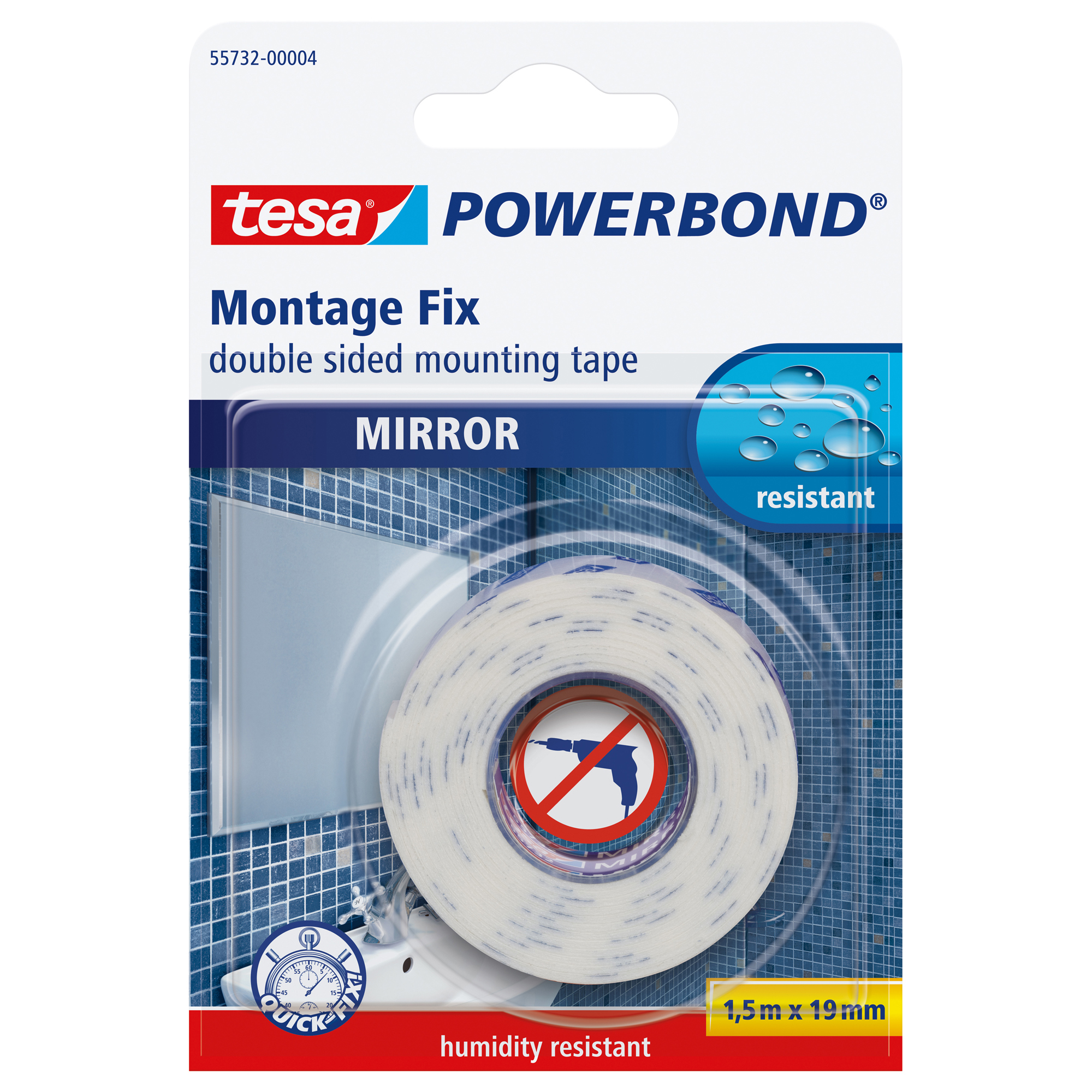 Nastro biadesivo per specchi Tesa Powerbond - 19 mm x 1,5 m - bianco - PE - Tesa