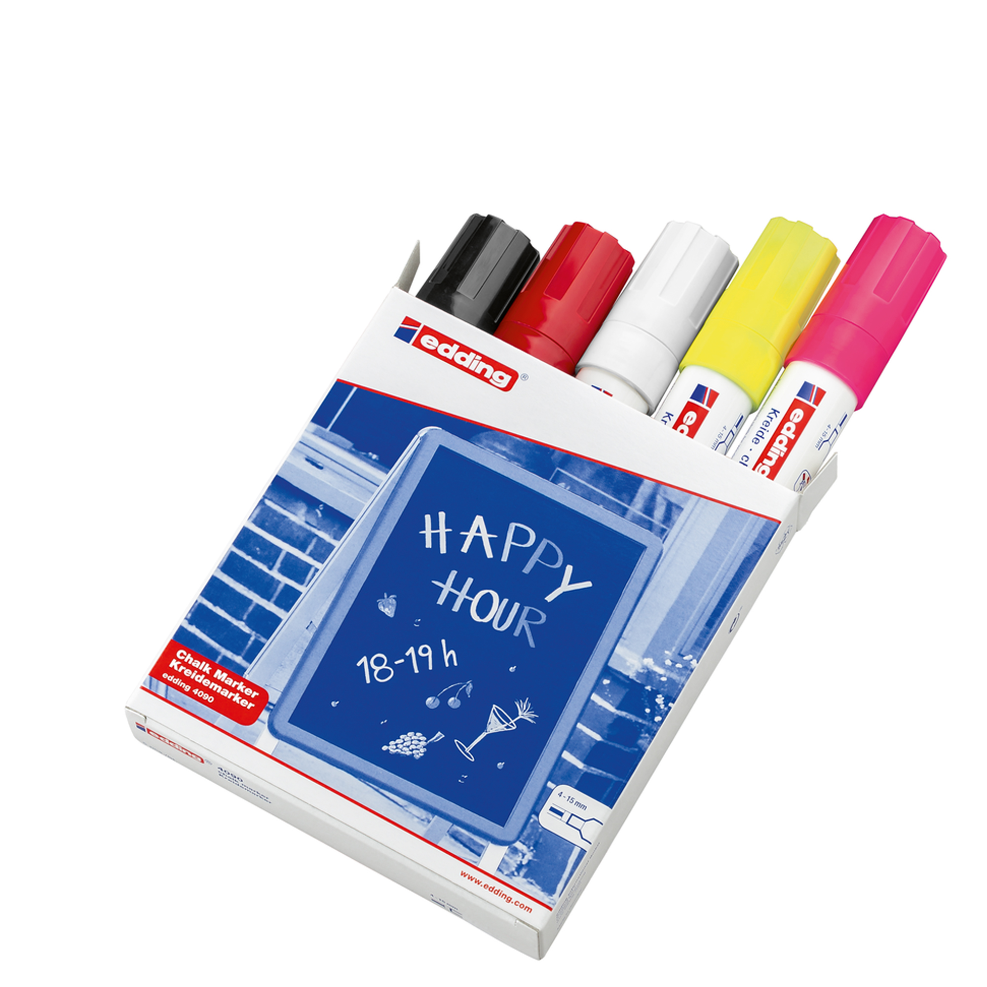 Marcatore a gesso liquido 4090 - punta scalpello - da 4 a 15mm - colori assortiti - Edding - astuccio 5 pezzi