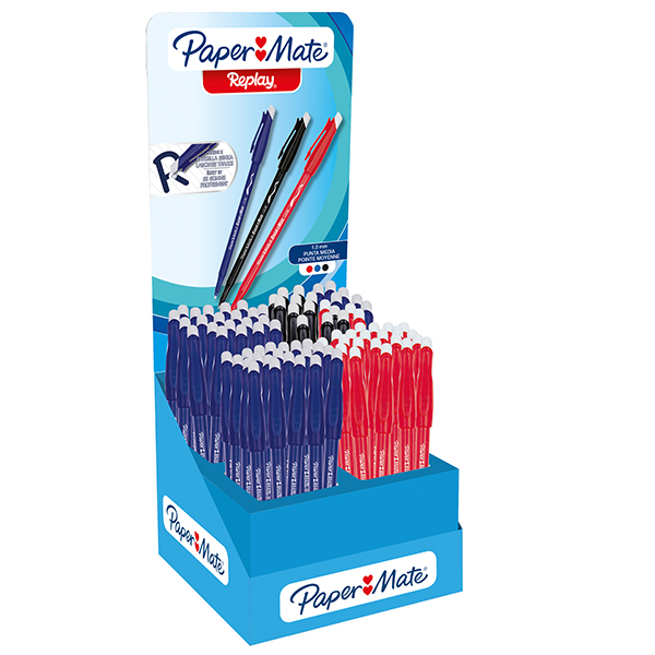 Penne sfera Replay - cappuccio - cancellabile - punta 1 mm - colori assortiti - Papermate - expo 84 pezzi