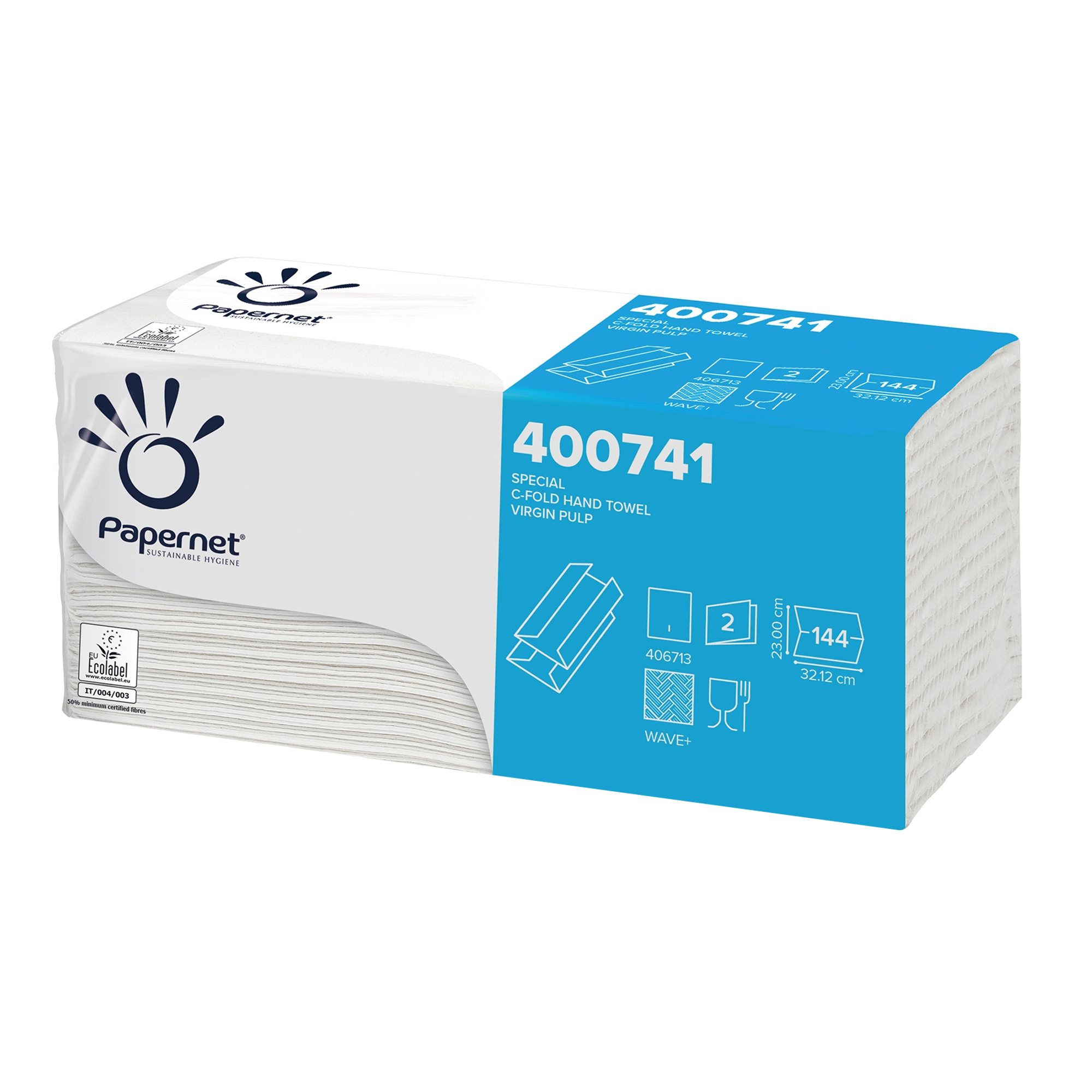 Asciugamani piegati a C - 33 x 23 cm - goffratura a onda+ - 19,5 gr - bianco - Papernet - conf. 144 pezzi