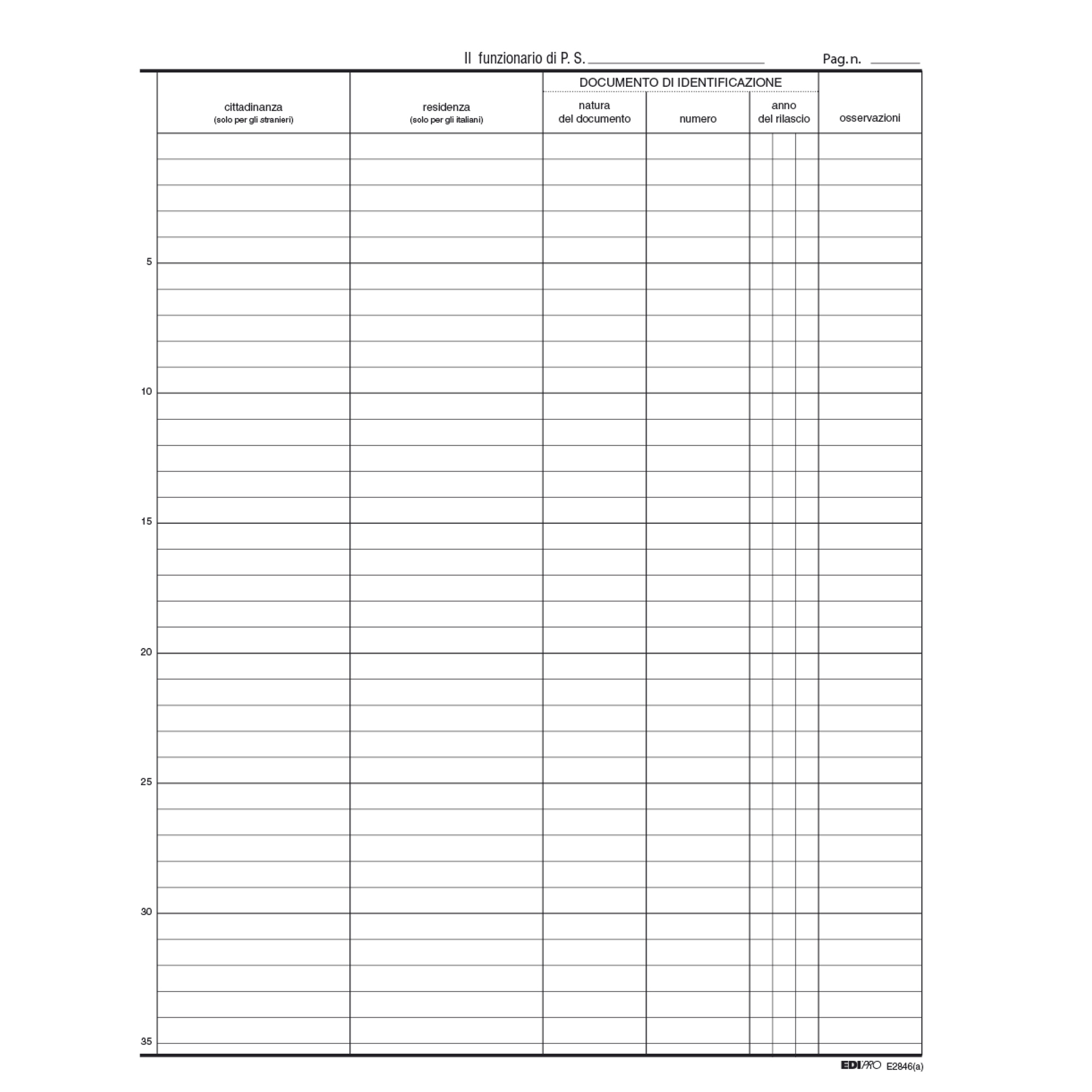 Registro persone alloggiate - 31 x 24,5cm - 46pg - Edipro