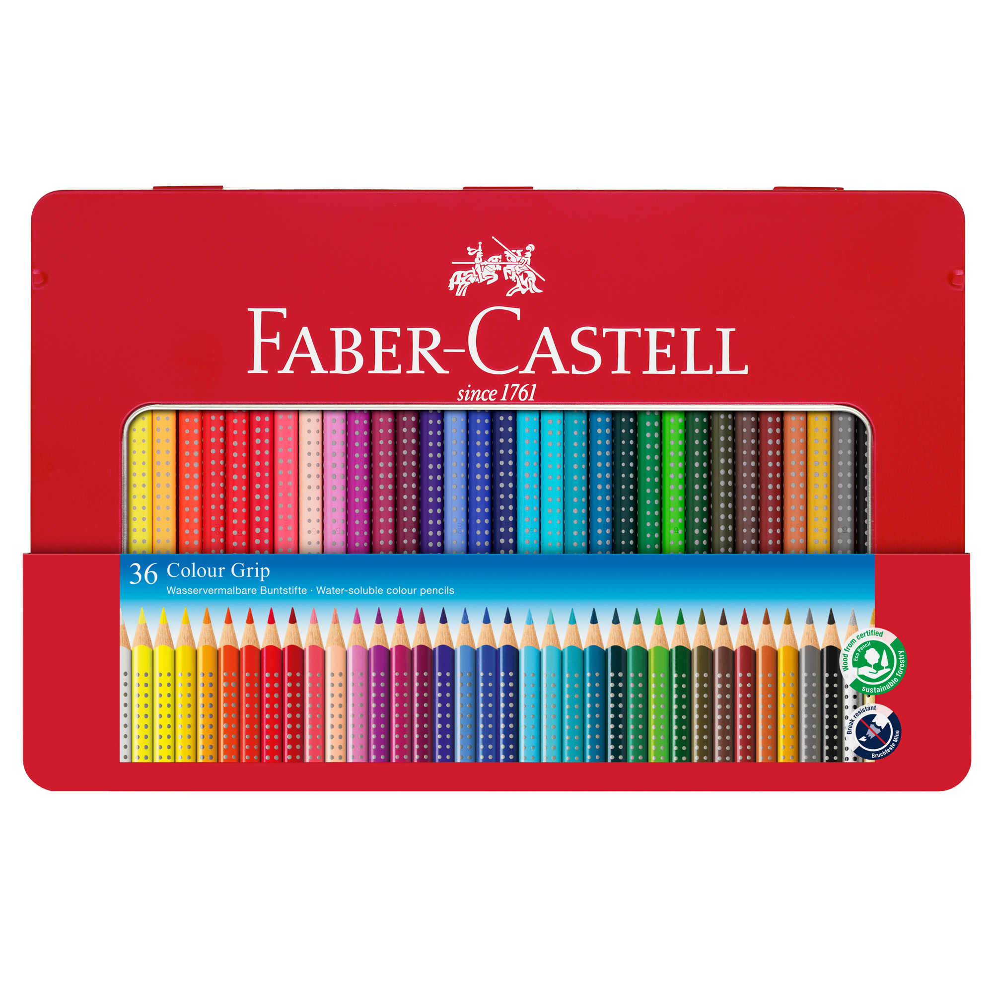 Matite colorate Colour Grip - acquerellabili - Faber-Castell - astuccio in metallo 36 pezzi