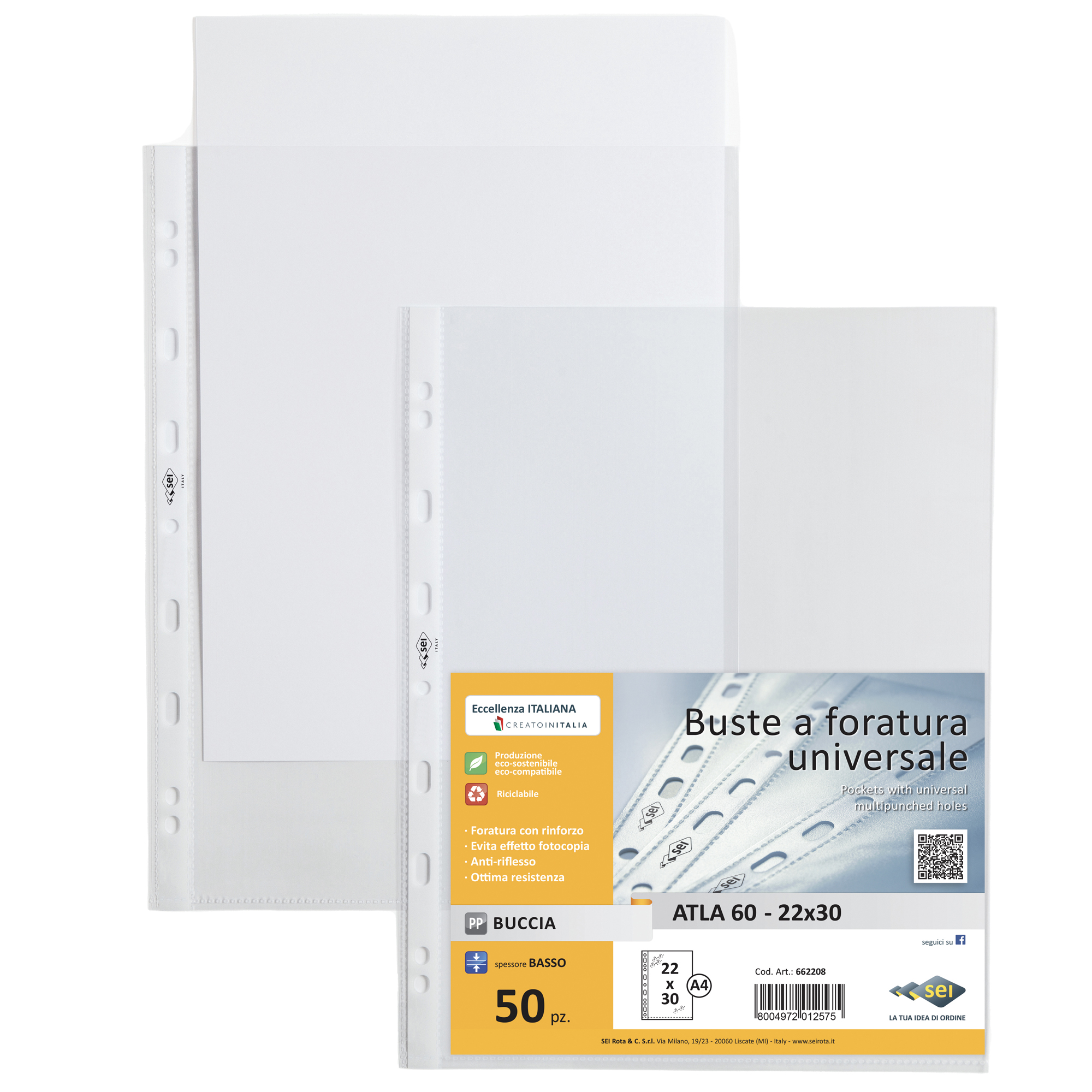 Buste forate Atla - leggera - buccia - 22 x 30 cm - trasparente - Sei Rota - conf. 50 pezzi