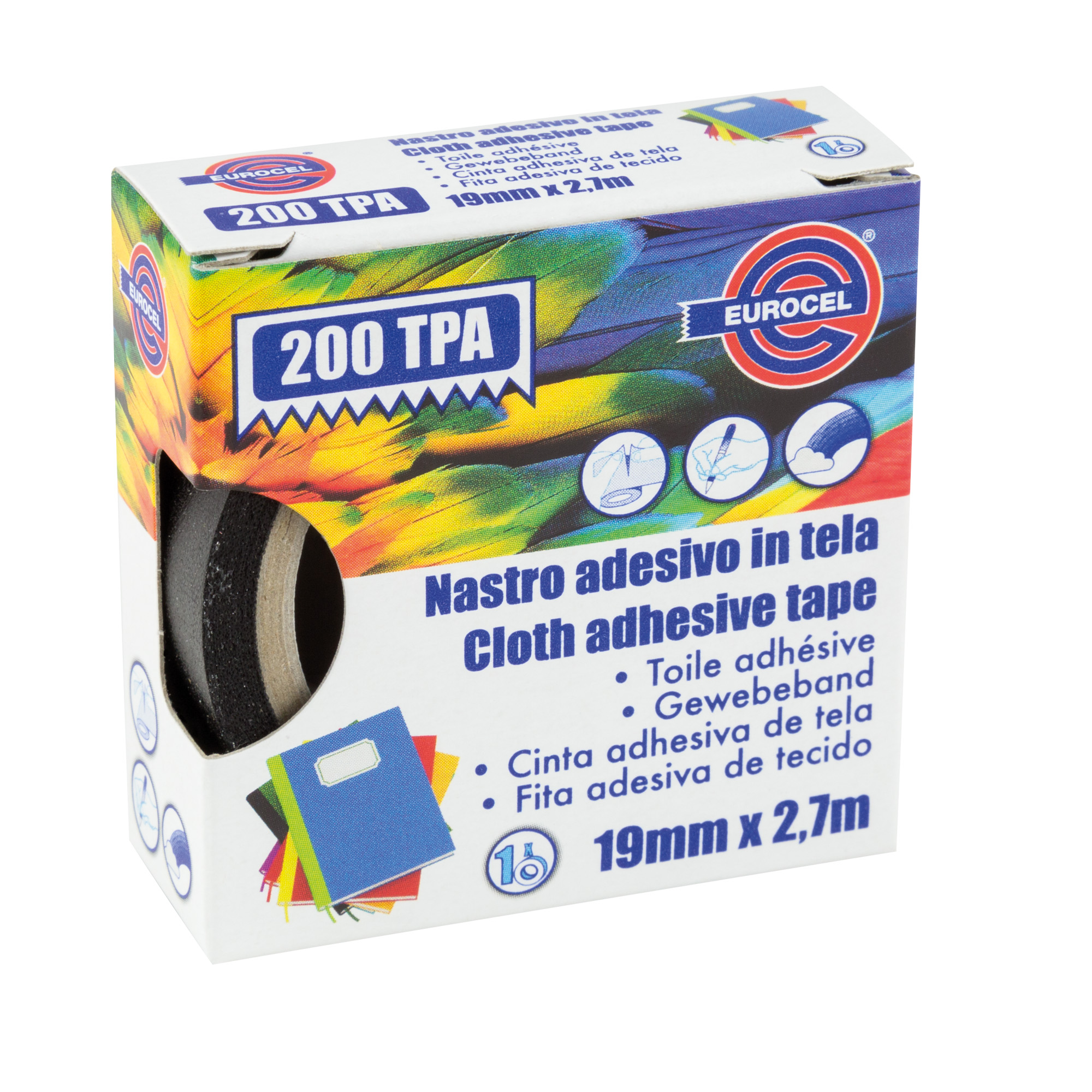 Nastro adesivo telato TPA 200 - 19 mm x 2,7 m - tela plastificata - bianco - Eurocel