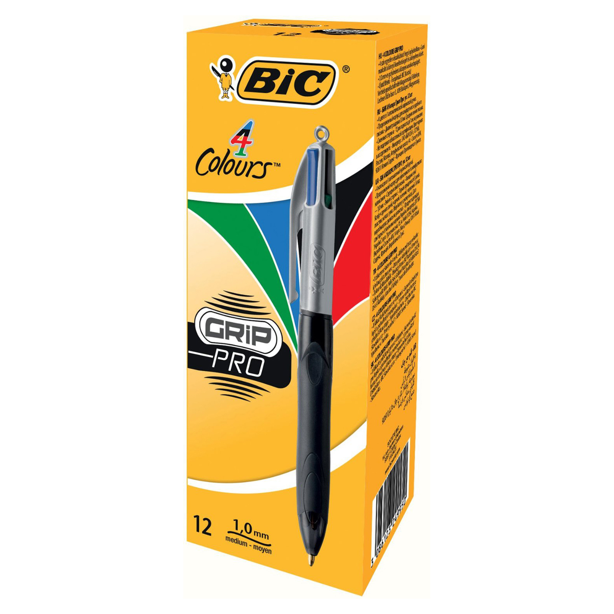 Penna a sfera a scatto 4 Colors Grip Pro - punta 1,0mm - nero, blu, rosso, verde  - Bic