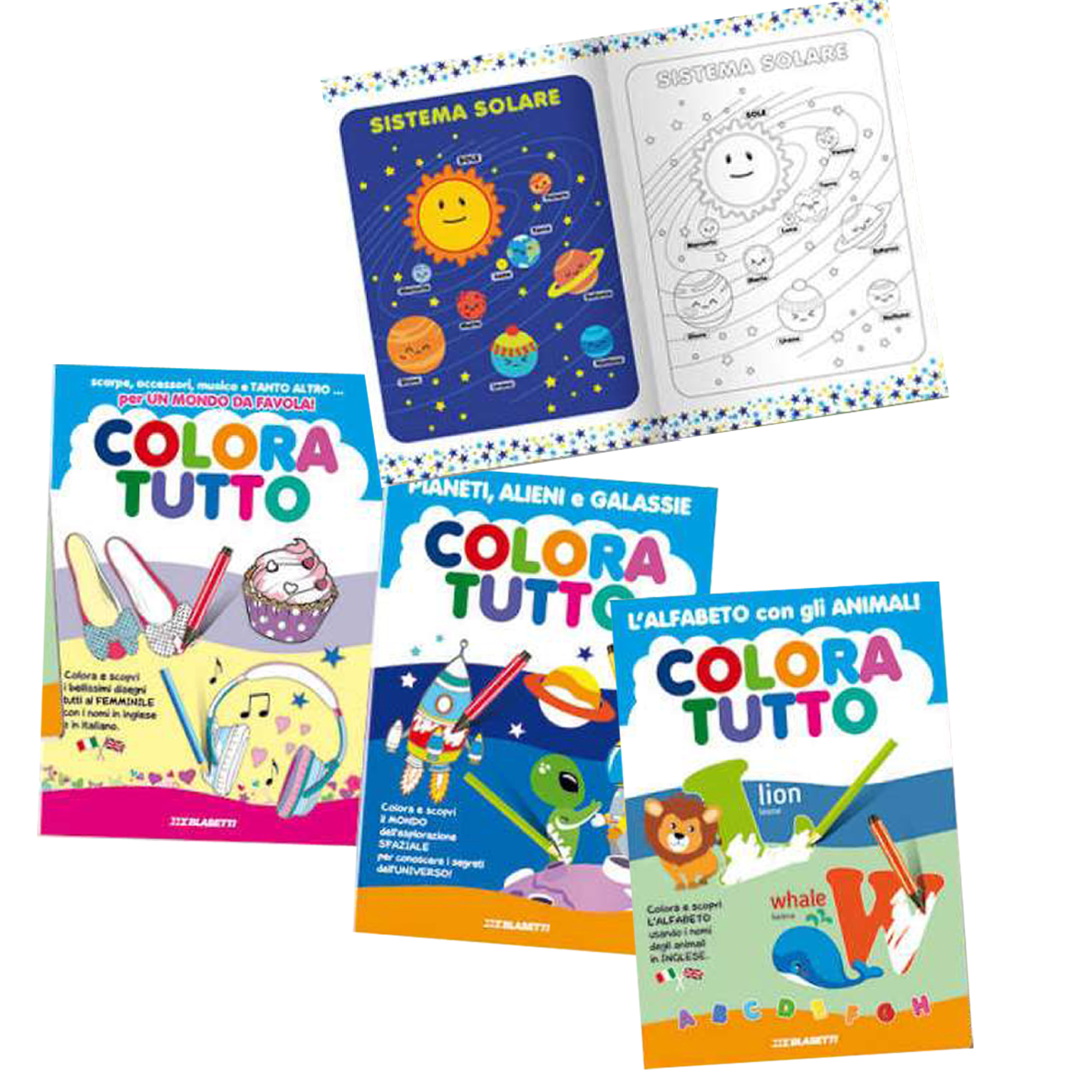 Album da colorare - spazio - 24 facciate - per bambina - fantasie alfabeto inglese, bimba, spazio - Blasetti