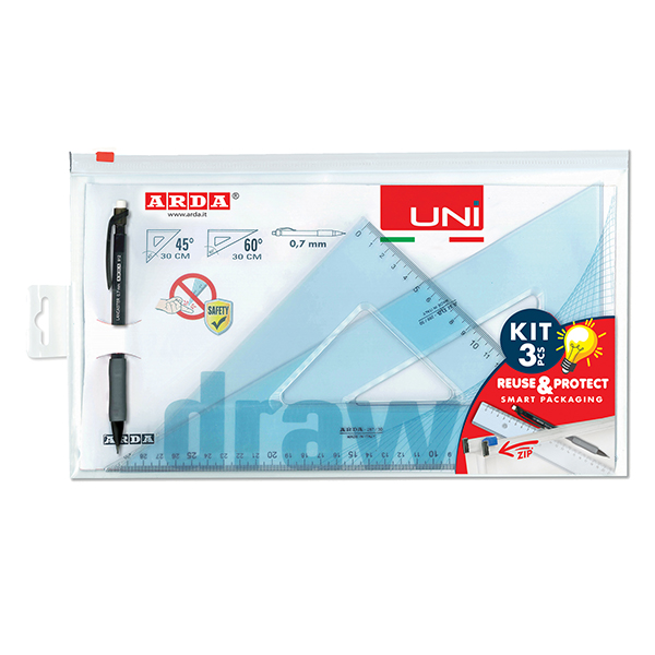 Serie UNI - coppia squadre 30 cm + portamine 0,7mm - Arda