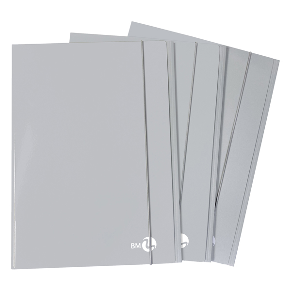 Cartella 3 lembi con elastico - A4 - dorso piatto - grigio chiaro - BM