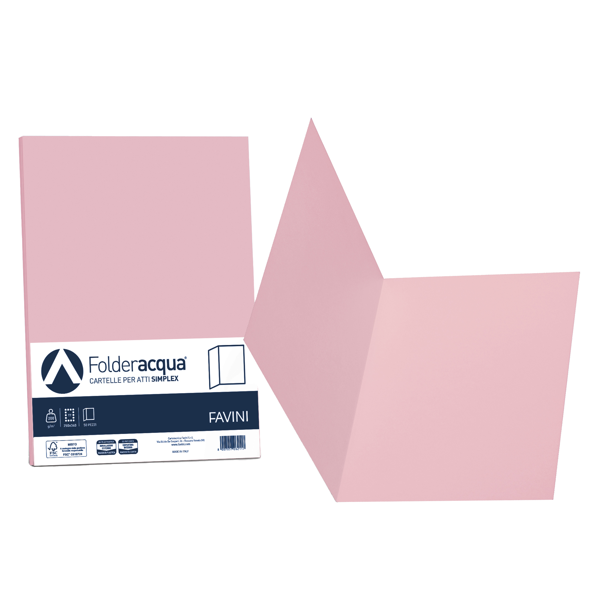 Cartellina semplice Acqua - 200 gr - A4 - rosa - cartoncino bristol - Favini - conf. 50 pezzi