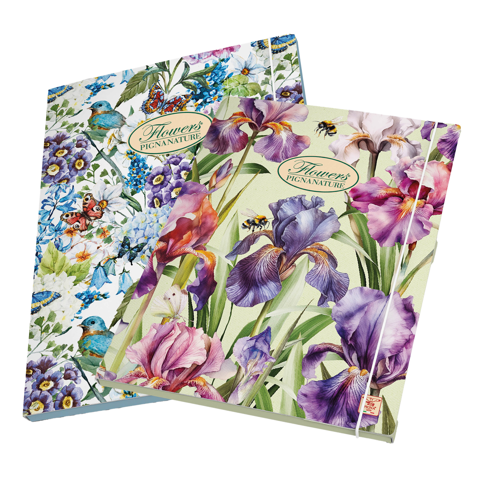 Cartella 3 lembi con elastico Nature Flowers - A4 - dorso piatto - fantasie assortite - Pigna