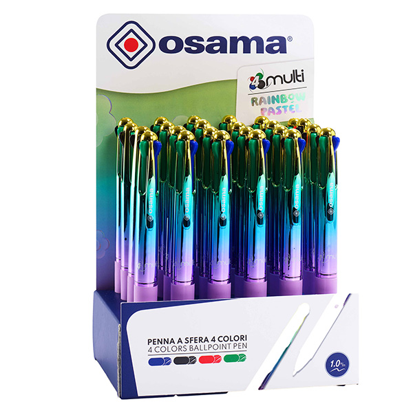 Penna a sfera scatto multifunzione 4 Multi Color - Rainbow pastel - colori assortiti - Osama - expo 24 pezzi