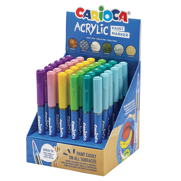 Marcatore Paint Marker acrilico - punta pennello - colori assortiti fancy- Carioca - conf. 36 pezzi