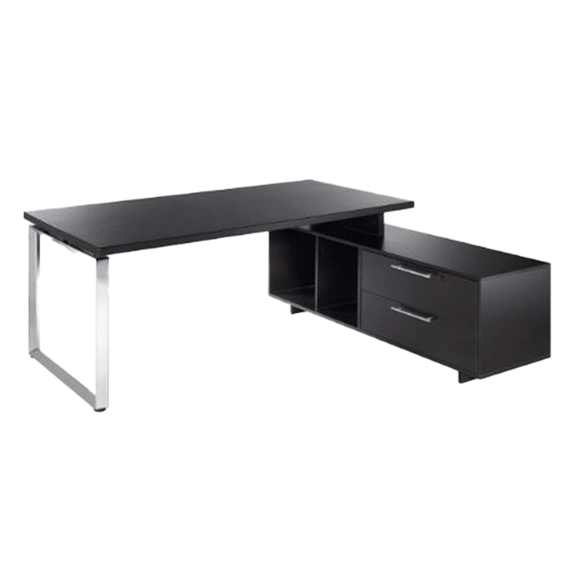 Scrivania Manager Prestige Metal - con mobile servizio reversibile - 180 x 90 x 74 cm - nero venato