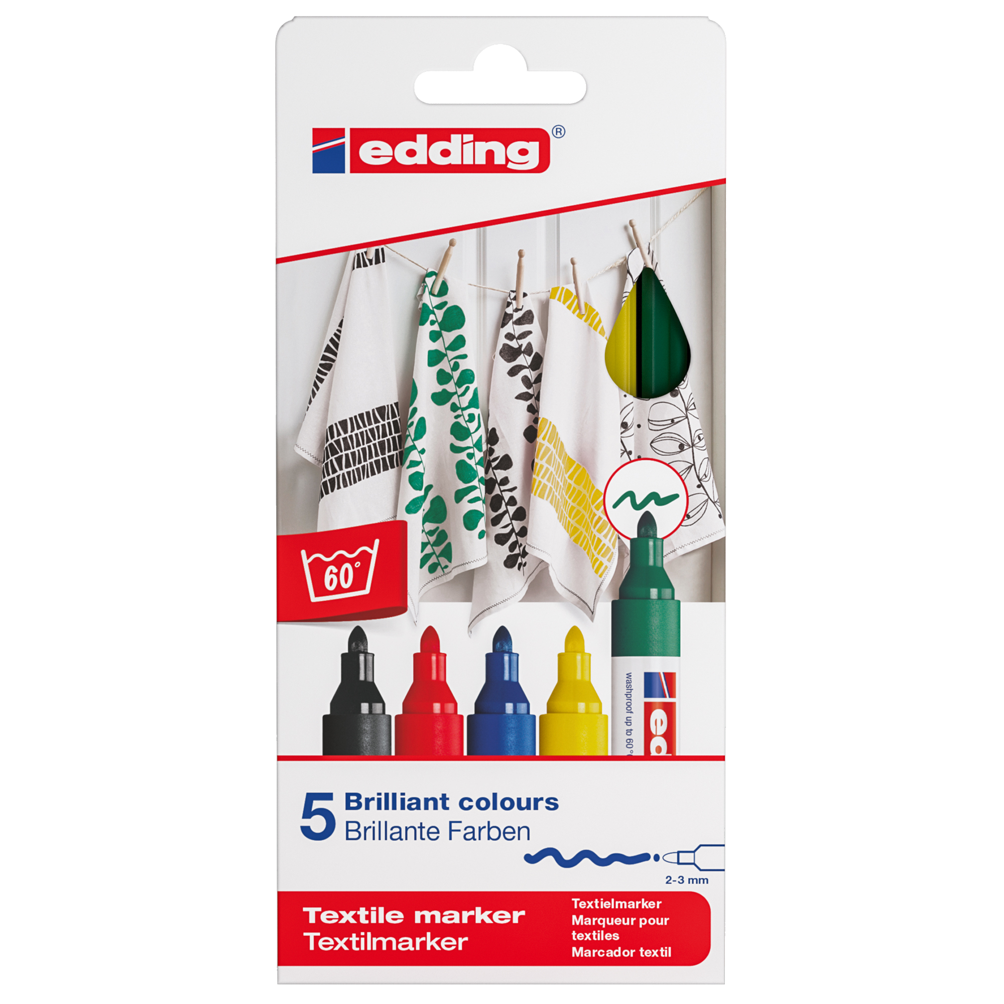 Marcatore per tessuto 4500 - punta tonda - da 2 a 3mm - colori assortiti - Edding - astuccio 5 pezzi