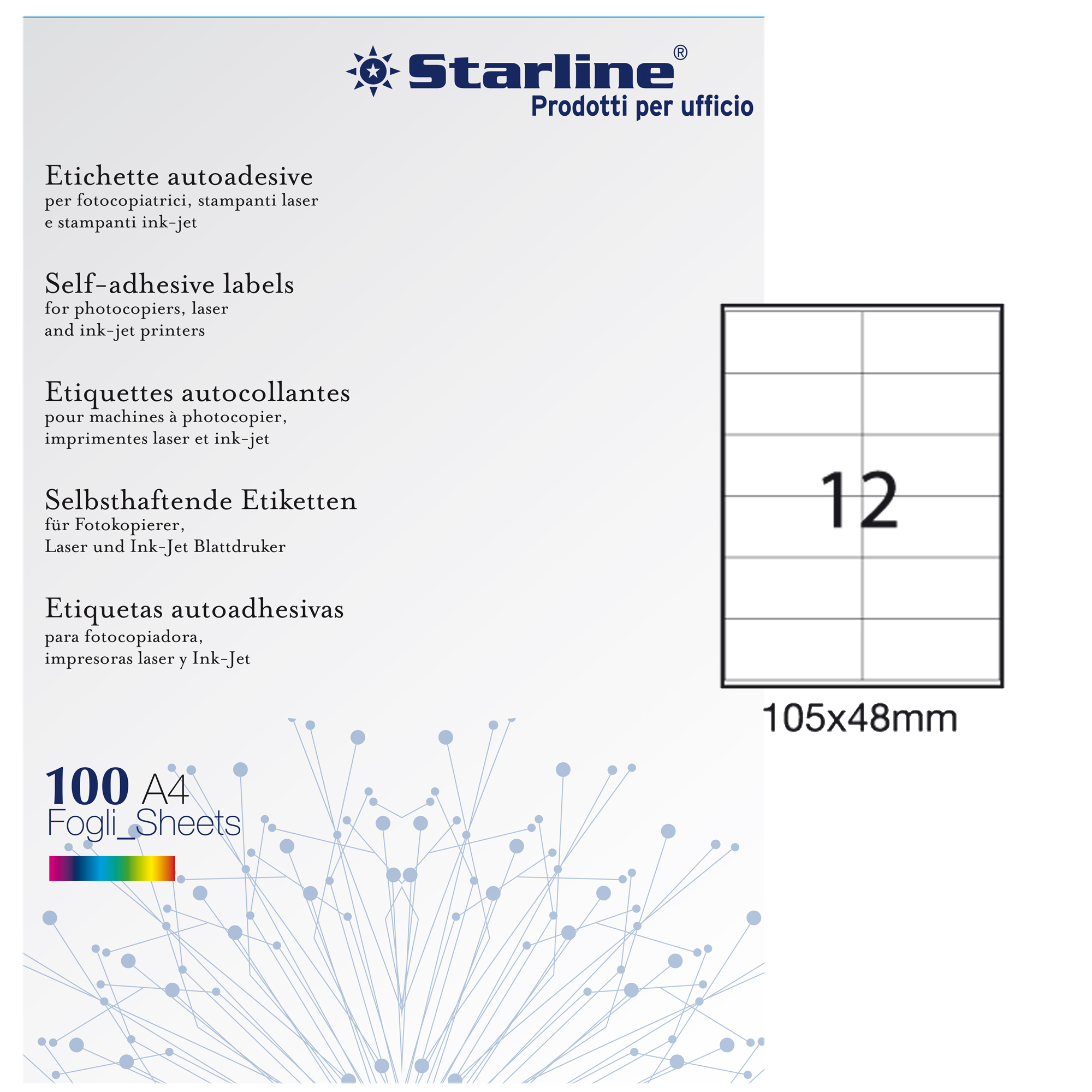 Etichette adesive - in carta - permanenti - 105 x 48 mm - 12 et/fg - 100 fogli - bianco - Starline