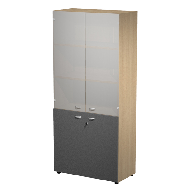 Armadio alto con ante superiori in vetro Essence - con serratura - 90 x 45 x 200 cm - rovere/antracite