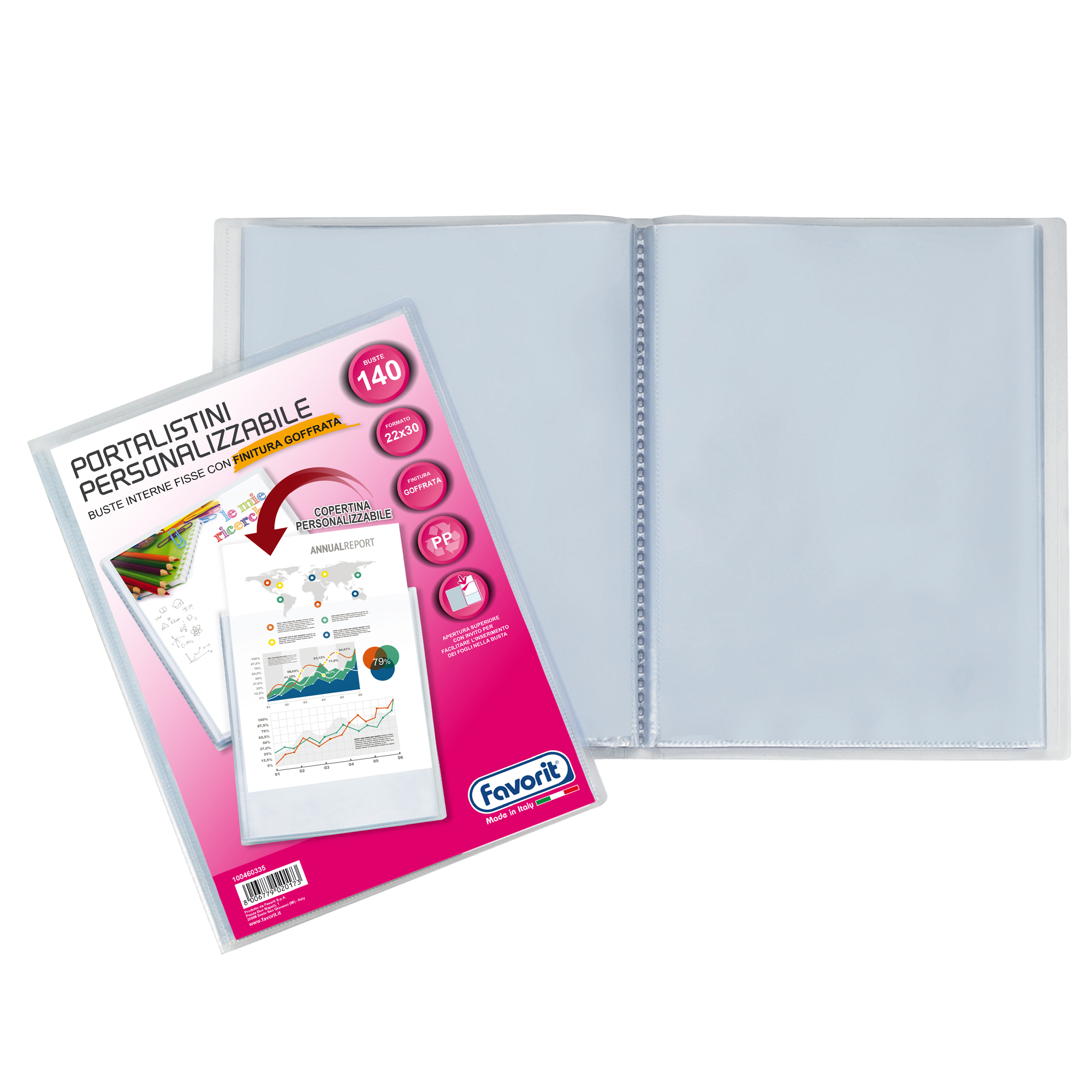 Portalistini personalizzabile Sviluppo - buccia - 22x30 cm - 140 buste - trasparente - Favorit